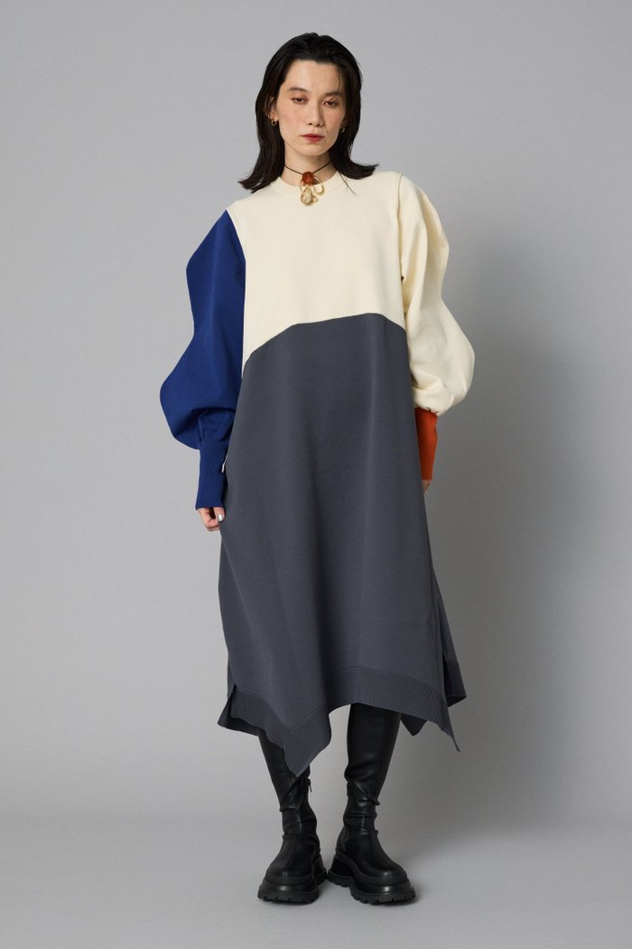 【ヘリンドットサイ/HeRIN.CYE】のMountain sleeve docking dress インテリア・キッズ・メンズ・レディースファッション・服の通販 founy(ファニー) https://founy.com/ ファッション Fashion レディースファッション WOMEN トップス・カットソー Tops/Tshirt ワンピース Dress ドレス Party Dresses ジャージ Jersey |ID: prp329100004339717 ipo3291000000030261822