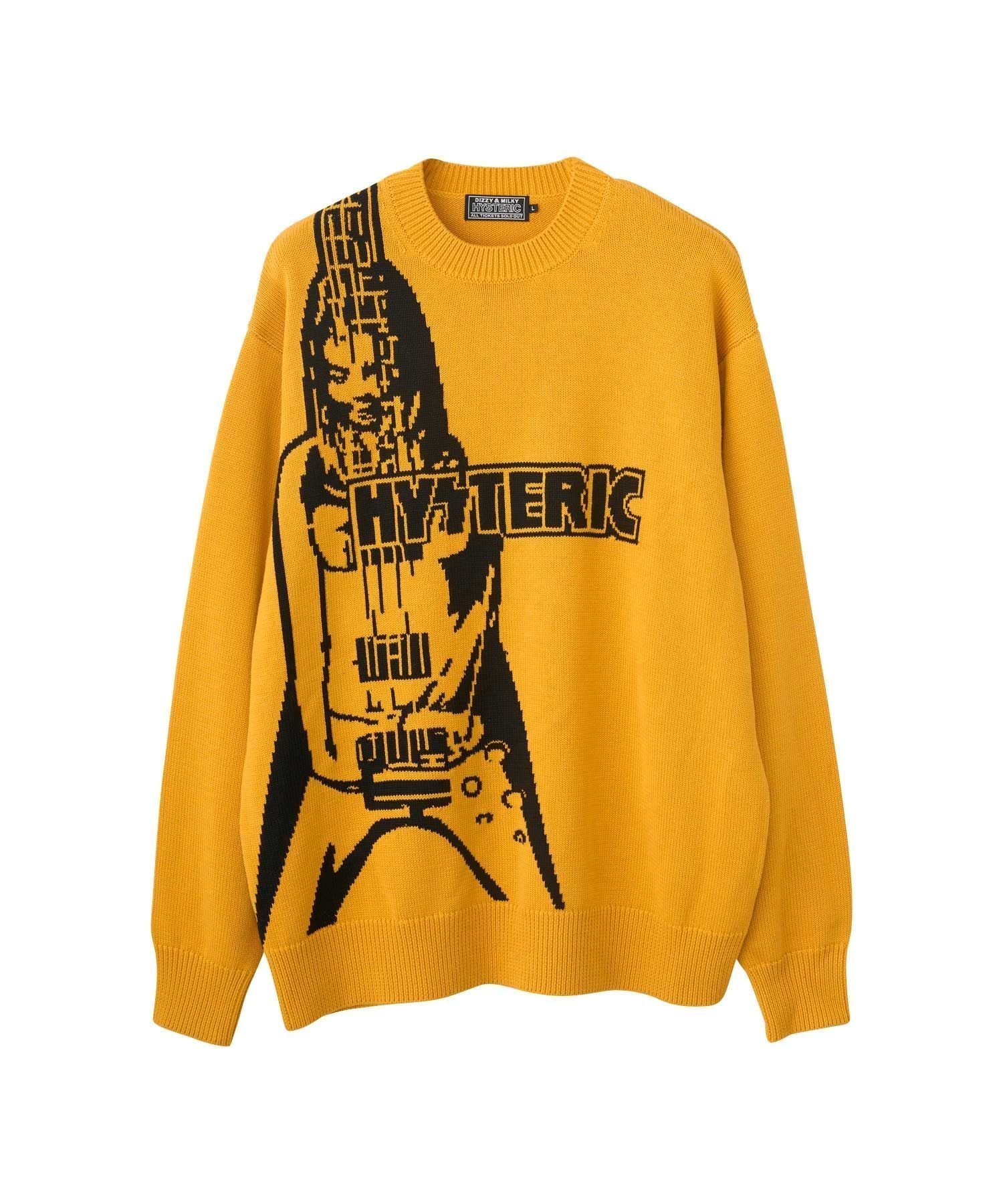 【ヒステリックグラマー/HYSTERIC GLAMOUR / MEN】のFLYING V編込 セーター インテリア・キッズ・メンズ・レディースファッション・服の通販 founy(ファニー) 　ファッション　Fashion　メンズファッション　MEN　キャラクター　Character　シンプル　Simple　セーター　Sweater　フォルム　Form　モチーフ　Motif　イエロー|ID: prp329100004341480 ipo3291000000030288625