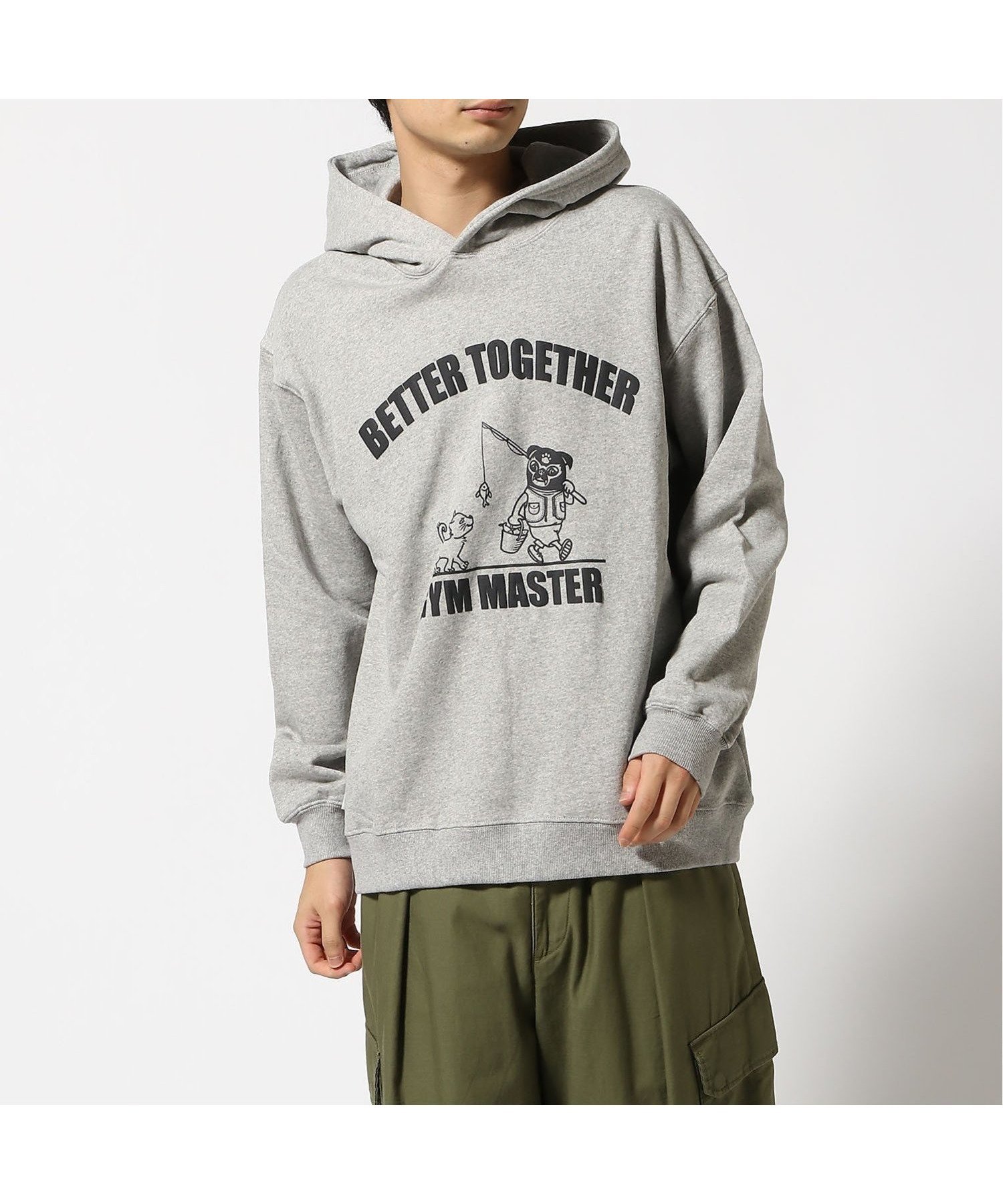 【ジムマスター/gym master / MEN】のgym master/10.3oz BETTER TOGETHERスウェットプルパーカー インテリア・キッズ・メンズ・レディースファッション・服の通販 founy(ファニー) 　ファッション　Fashion　メンズファッション　MEN　キャラクター　Character　グラフィック　Graphic　シンプル　Simple　プリント　Print　定番　Standard　グレー|ID: prp329100004344758 ipo3291000000030325963