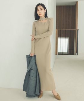 【アニュアンス/anuans】のデザインネックナローニットワンピース 人気、トレンドファッション・服の通販 founy(ファニー) ファッション Fashion レディースファッション WOMEN ワンピース Dress ニットワンピース Knit Dresses ストレート Straight |ID:prp329100004344950