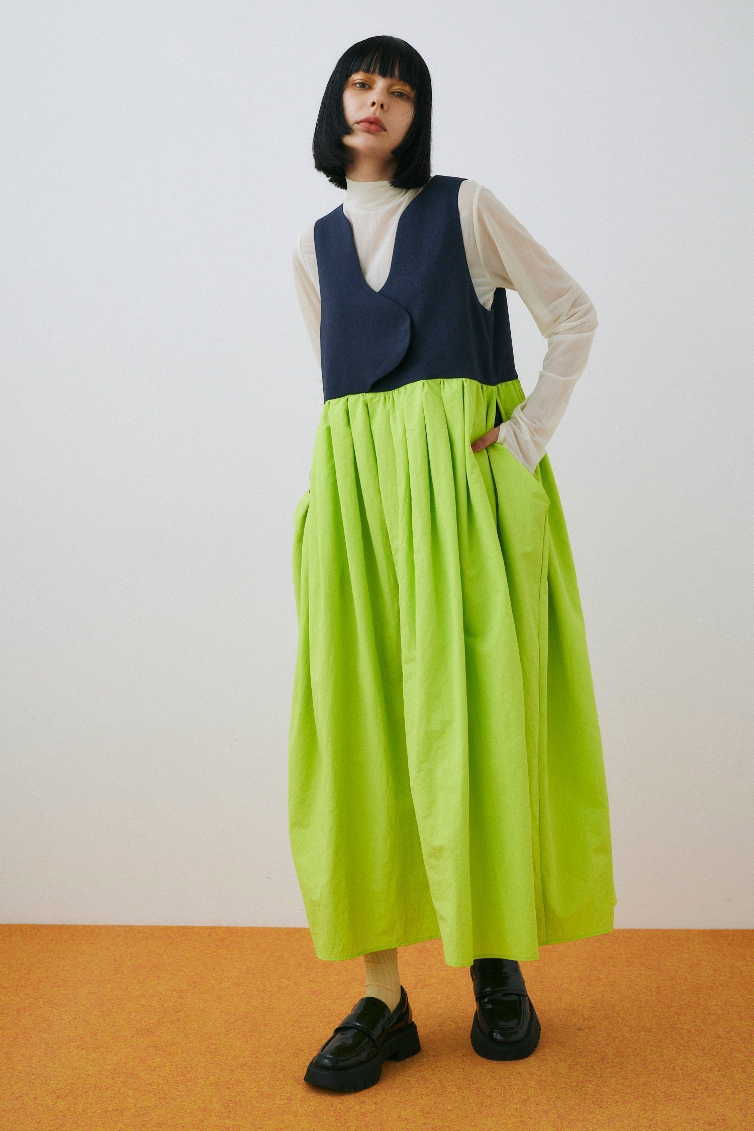 【ヘリンドットサイ/HeRIN.CYE】のDocking squid dress インテリア・キッズ・メンズ・レディースファッション・服の通販 founy(ファニー) 　ファッション　Fashion　レディースファッション　WOMEN　ワンピース　Dress　ドレス　Party Dresses　ドッキング　Docking　NVY|ID: prp329100004345009 ipo3291000000030327435