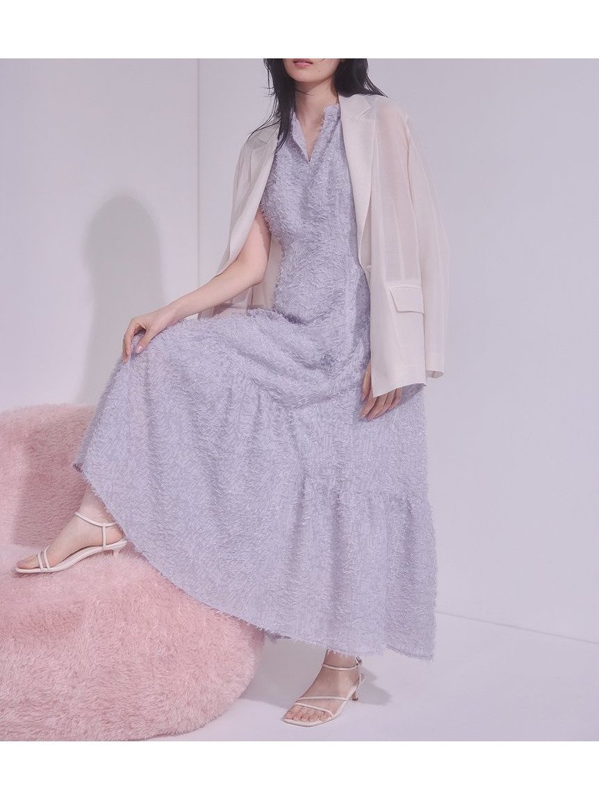 【フレイ アイディー/FRAY I.D】の【WEB限定00サイズ】フリンジジャガードティアードワンピース インテリア・キッズ・メンズ・レディースファッション・服の通販 founy(ファニー) 　ファッション　Fashion　レディースファッション　WOMEN　ワンピース　Dress　アシンメトリー　Asymmetry　インナー　Inner　エレガント 上品　Elegant　春　Spring　カットジャガード　Cut Jacquard　キャミソール　Camisole　シアー　Sheer　スキッパー　Skipper　スタンド　Stand　人気　Popularity　メタル　Metal　リボン　Ribbon　リュクス　Luxe　S/S・春夏　Ss・Spring/Summer　夏　Summer　LGRY[005]|ID: prp329100004348991 ipo3291000000032226897