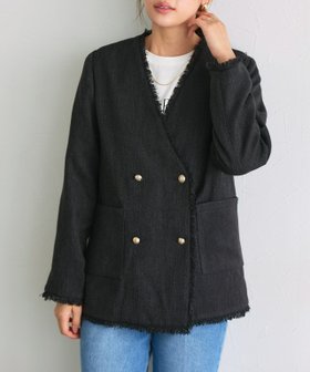 【ピエロ/Pierrot】 ノーカラーフリンジツイードジャケット人気、トレンドファッション・服の通販 founy(ファニー) ファッション Fashion レディースファッション WOMEN アウター Coat Outerwear ジャケット Jackets ジャケット Jacket セレモニー Ceremony ツイード Tweed フリンジ Fringe エレガント 上品 Elegant |ID:prp329100004352795