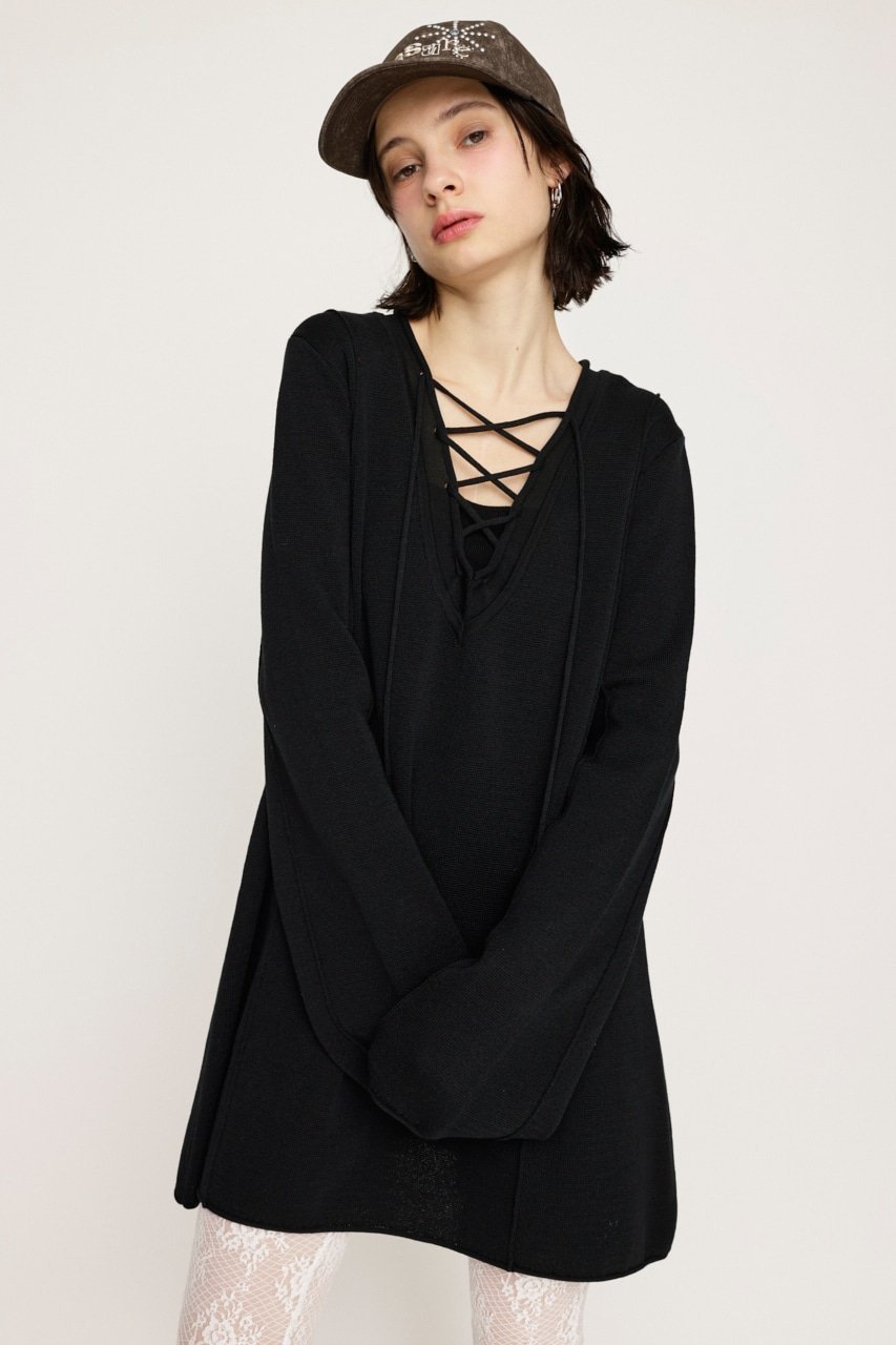 【スライ/SLY】のV/N LACE UP KNIT ワンピース 人気、トレンドファッション・服の通販 founy(ファニー) 　ファッション　Fashion　レディースファッション　WOMEN　ワンピース　Dress　カットソー　Cut And Sew　ミラノリブ　Milan Ribs　 other-1|ID: prp329100004352870 ipo3291000000030459927