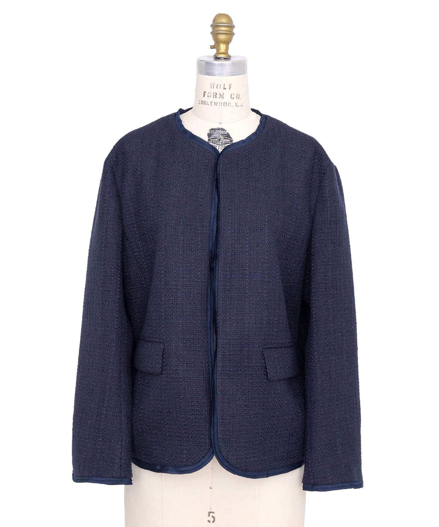 【ドゥロワー/DRAWER】のSPRING バスケットノーカラージャケット(NAVY) 人気、トレンドファッション・服の通販 founy(ファニー) 　ファッション　Fashion　レディースファッション　WOMEN　アウター　Coat Outerwear　ジャケット　Jackets　ノーカラージャケット　No Collar Leather Jackets　シルク　Silk　ジャケット　Jacket　セレモニー　Ceremony　ツィード　Tweed　ツイード　Tweed　トリミング　Trimming　フォルム　Form　フリル　Frills　ブライト　Bright　ベーシック　Basic　ランダム　Random　エレガント 上品　Elegant　 other-1|ID: prp329100004354105 ipo3291000000030409782