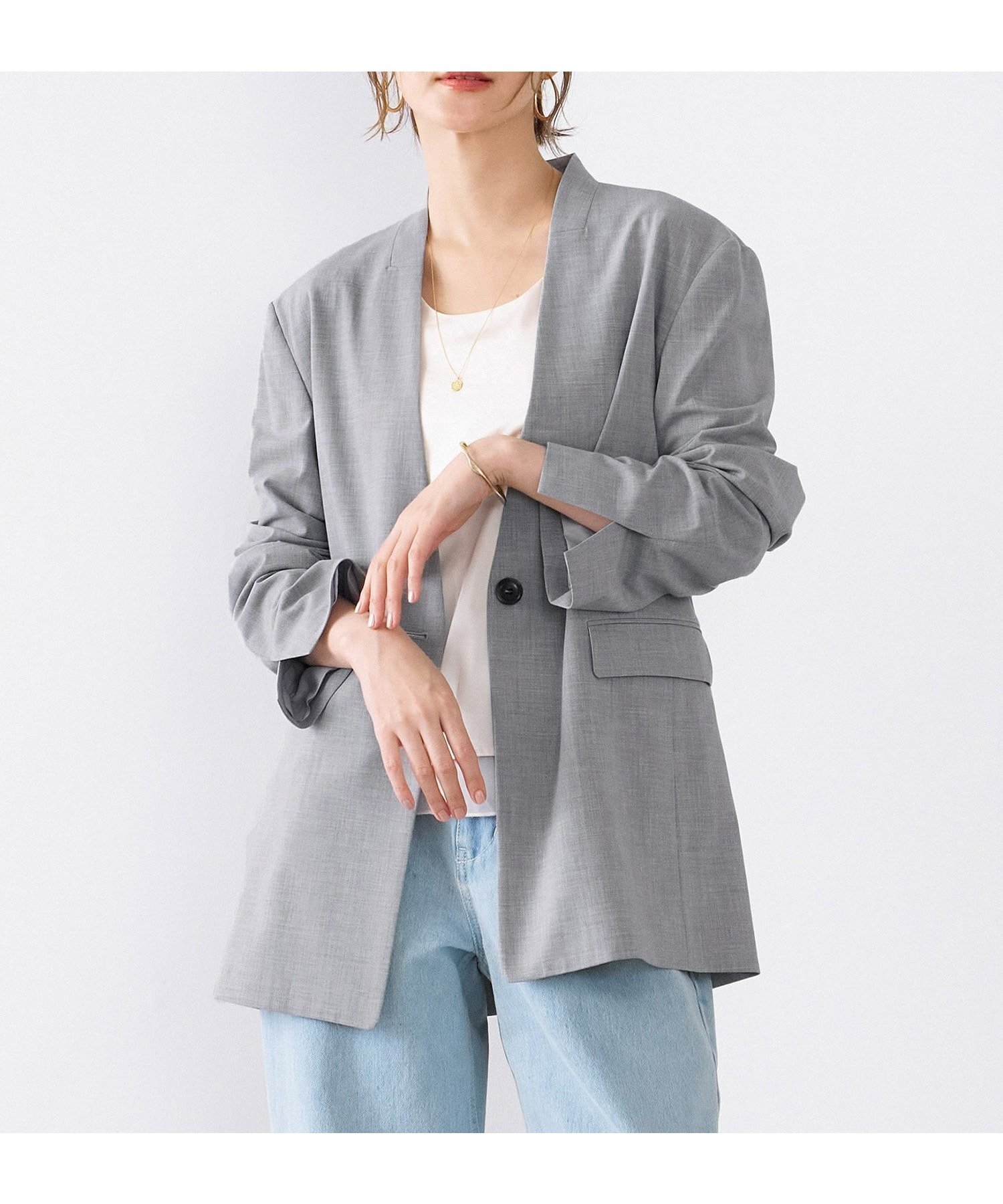 【マイカ ディール/MICA & DEAL】のノーカラージャケット 人気、トレンドファッション・服の通販 founy(ファニー) 　ファッション　Fashion　レディースファッション　WOMEN　アウター　Coat Outerwear　ジャケット　Jackets　ノーカラージャケット　No Collar Leather Jackets　おすすめ　Recommend　アクセサリー　Accessories　オケージョン　Occasion　コンパクト　Compact　シンプル　Simple　ジャケット　Jacket　ストレッチ　Stretch　ストレート　Straight　スリット　Slit　セットアップ　Set Up　デニム　Denim　 other-1|ID: prp329100004354287 ipo3291000000030410661