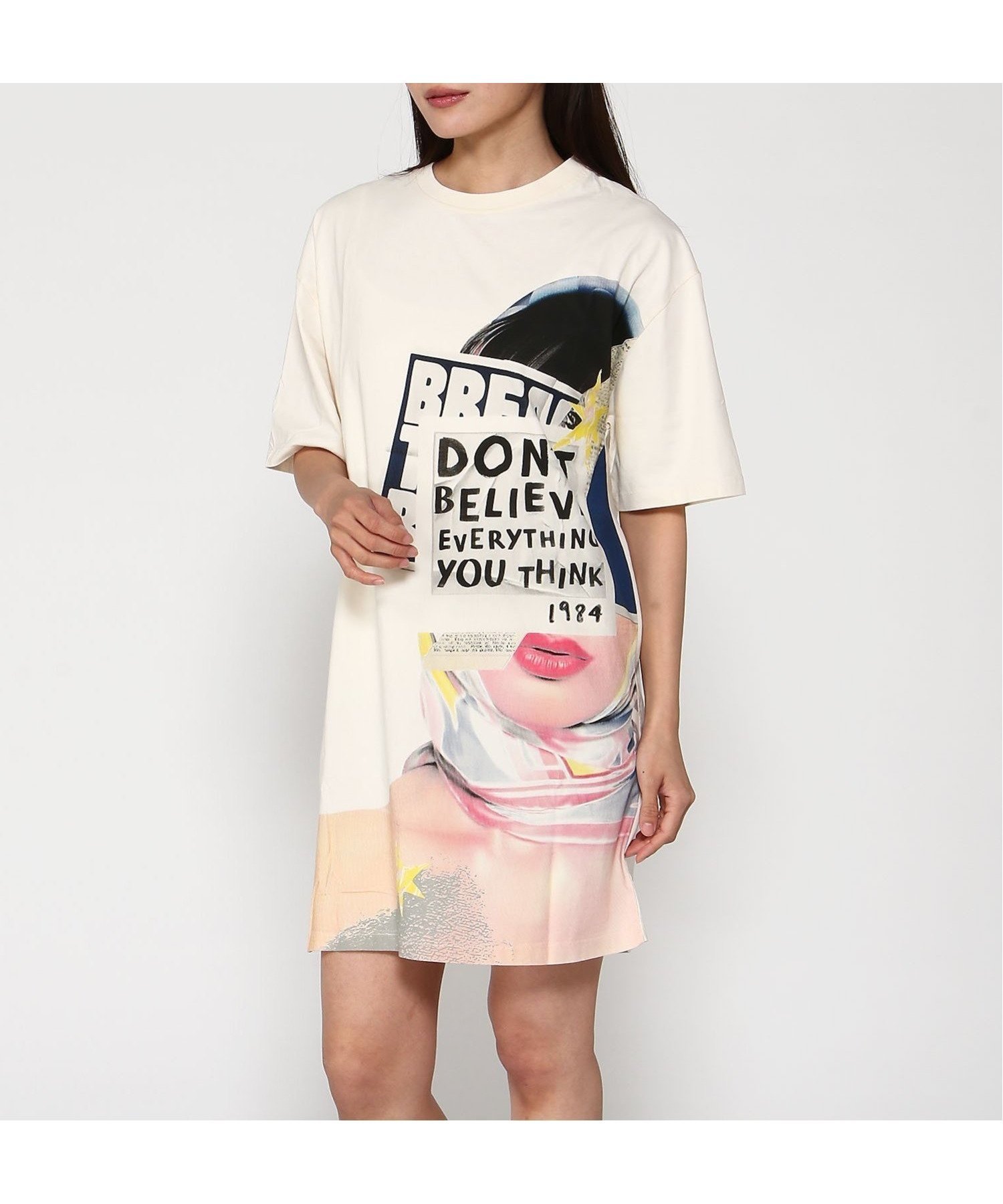 【デシグアル/Desigual】のTシャツスタイルのドレス インテリア・キッズ・メンズ・レディースファッション・服の通販 founy(ファニー) 　ファッション　Fashion　レディースファッション　WOMEN　トップス・カットソー　Tops/Tshirt　シャツ/ブラウス　Shirts/Blouses　ロング / Tシャツ　T-Shirts　ワンピース　Dress　ドレス　Party Dresses　カラフル　Colorful　シューズ　Shoes　デニム　Denim　ドレス　Dress　パターン　Pattern　パッチワーク　Patchwork　プリント　Print　メンズ　Mens　ラウンド　Round　半袖　Short Sleeve　ブラウン/6008|ID: prp329100004354736 ipo3291000000030415101