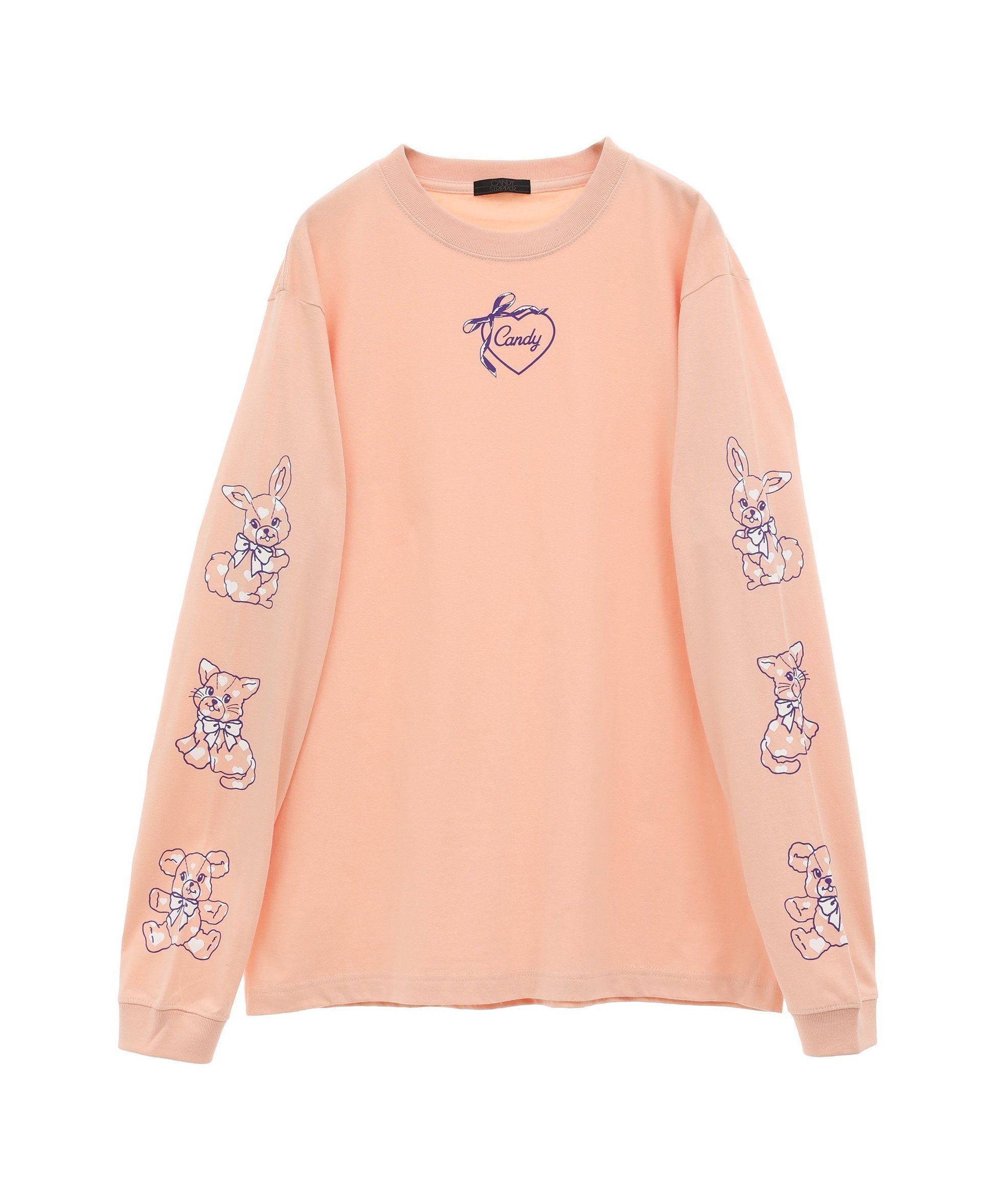 【キャンディストリッパー/Candy Stripper】のHEARTFUL FRIENDS L/S TEE インテリア・キッズ・メンズ・レディースファッション・服の通販 founy(ファニー) 　ファッション　Fashion　レディースファッション　WOMEN　ガーリー　Girly　コンパクト　Compact　バランス　Balance　パステル　Pastel　フロント　Front　プリント　Print　ワンポイント　One Point　SALMON PINK|ID: prp329100004357052 ipo3291000000030530024