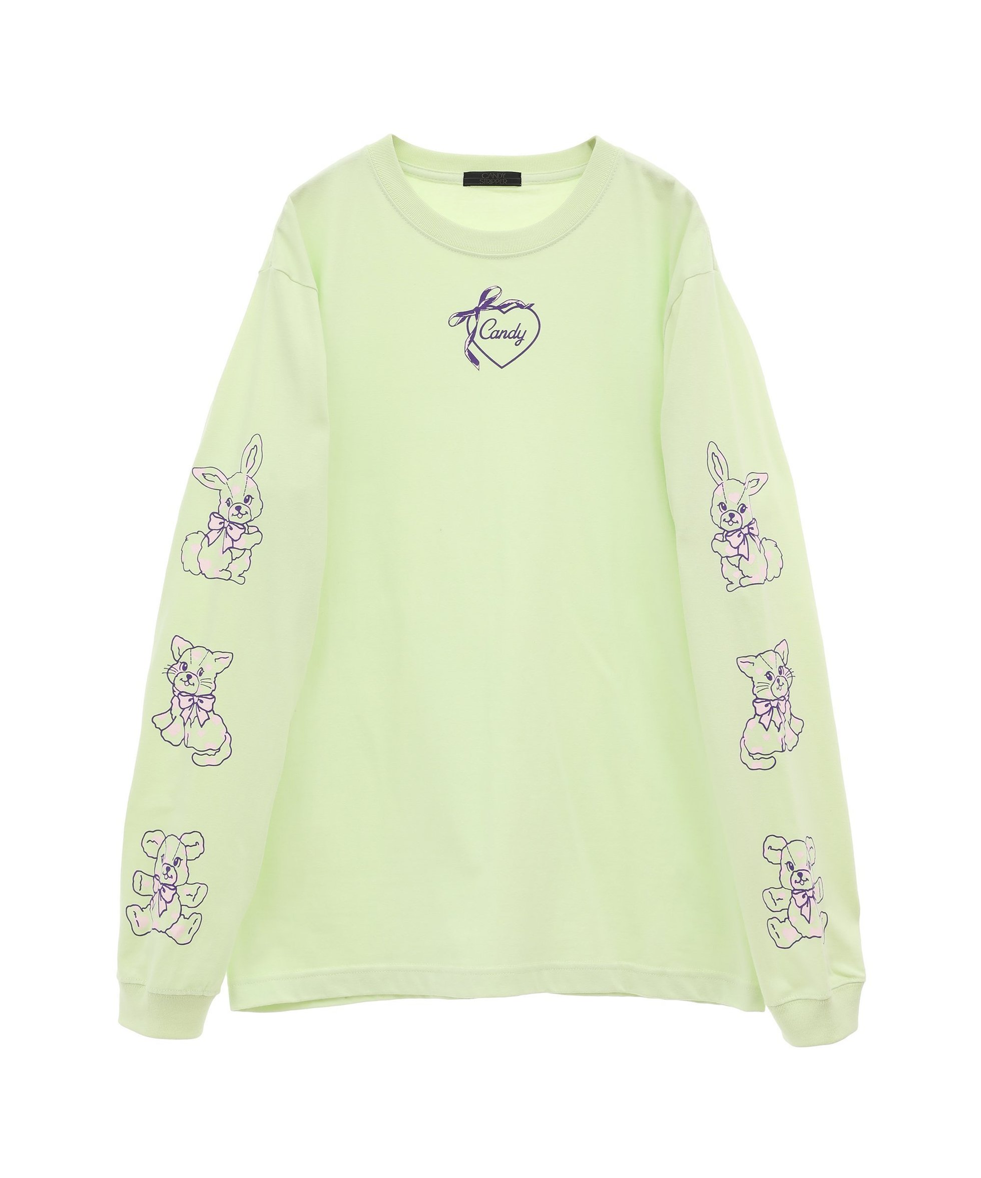 【キャンディストリッパー/Candy Stripper】のHEARTFUL FRIENDS L/S TEE インテリア・キッズ・メンズ・レディースファッション・服の通販 founy(ファニー) 　ファッション　Fashion　レディースファッション　WOMEN　ガーリー　Girly　コンパクト　Compact　バランス　Balance　パステル　Pastel　フロント　Front　プリント　Print　ワンポイント　One Point　LIGHT GREEN|ID: prp329100004357052 ipo3291000000030530026