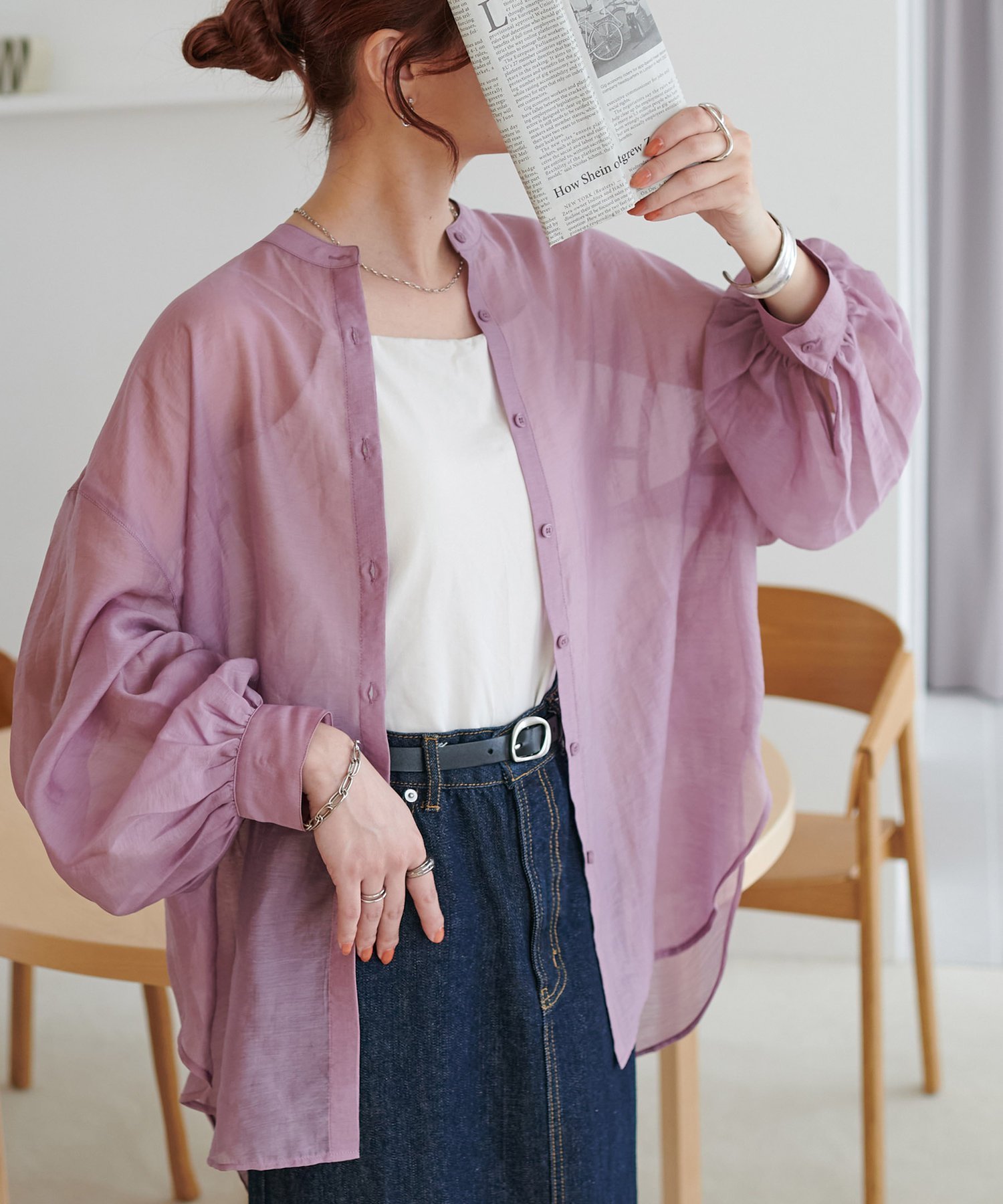 【ディスコート/Discoat】の【リバイバル】シアーバンドカラーシャツ《WEB限定カラーあり》 インテリア・キッズ・メンズ・レディースファッション・服の通販 founy(ファニー) 　ファッション　Fashion　レディースファッション　WOMEN　トップス・カットソー　Tops/Tshirt　シャツ/ブラウス　Shirts/Blouses　おすすめ　Recommend　キャミソール　Camisole　夏　Summer　春　Spring　S/S・春夏　Ss・Spring/Summer　バイオレット|ID: prp329100004357746 ipo3291000000031085658