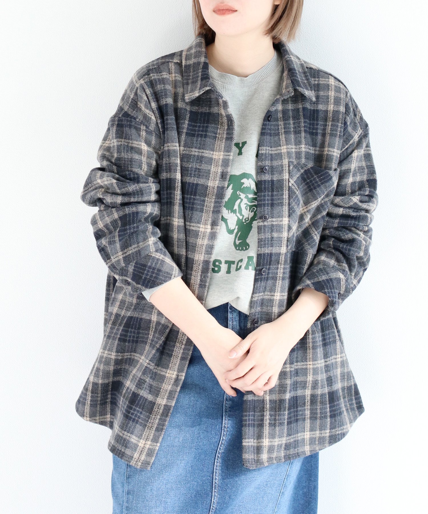 【セポ/cepo】のオーバーサイズチェックシャツ インテリア・キッズ・メンズ・レディースファッション・服の通販 founy(ファニー) 　ファッション　Fashion　レディースファッション　WOMEN　トップス・カットソー　Tops/Tshirt　シャツ/ブラウス　Shirts/Blouses　アクリル　Acrylic　インナー　Inner　ウェーブ　Wave　ストレート　Straight　タートルネック　Turtleneck　チェック　Check　デニム　Denim　トレンド　Trend　パターン　Pattern　フェミニン　Feminine　フロント　Front　ミックス　Mix　メンズ　Mens　ルーズ　Loose　ロング　Long　グレー系その他|ID: prp329100004359298 ipo3291000000030471001