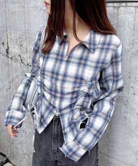 【イング/INGNI】のINGNI/Frontジップチェック柄ドロストギャザークロップドSH 人気、トレンドファッション・服の通販 founy(ファニー) ファッション Fashion レディースファッション WOMEN ギャザー Gather クロップド Cropped スクエア Square スマホ Smartphone チェック Check バランス Balance フェミニン Feminine フロント Front |ID:prp329100004364419