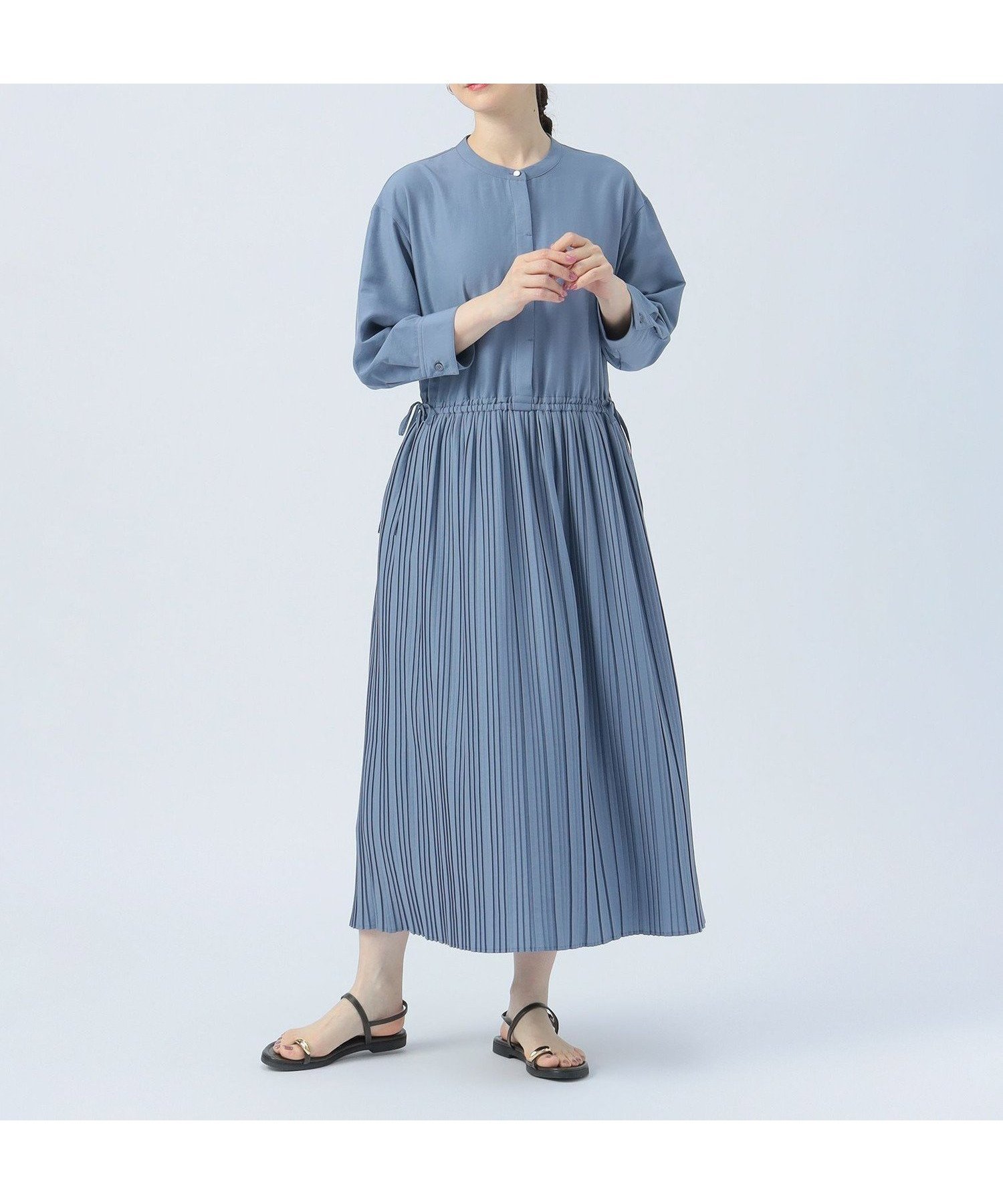 【ビームス ハート/BEAMS HEART】のサイドリボン プリーツワンピース インテリア・キッズ・メンズ・レディースファッション・服の通販 founy(ファニー) 　ファッション　Fashion　レディースファッション　WOMEN　ワンピース　Dress　おすすめ　Recommend　カットソー　Cut And Sew　シューズ　Shoes　ジャケット　Jacket　スニーカー　Sneakers　バレエ　Ballet　フェミニン　Feminine　フレア　Flare　ブルゾン　Blouson　プリーツ　Pleats　ポケット　Pocket　リボン　Ribbon　長袖　Long Sleeve　GRYISH BLUE|ID: prp329100004367724 ipo3291000000032070354