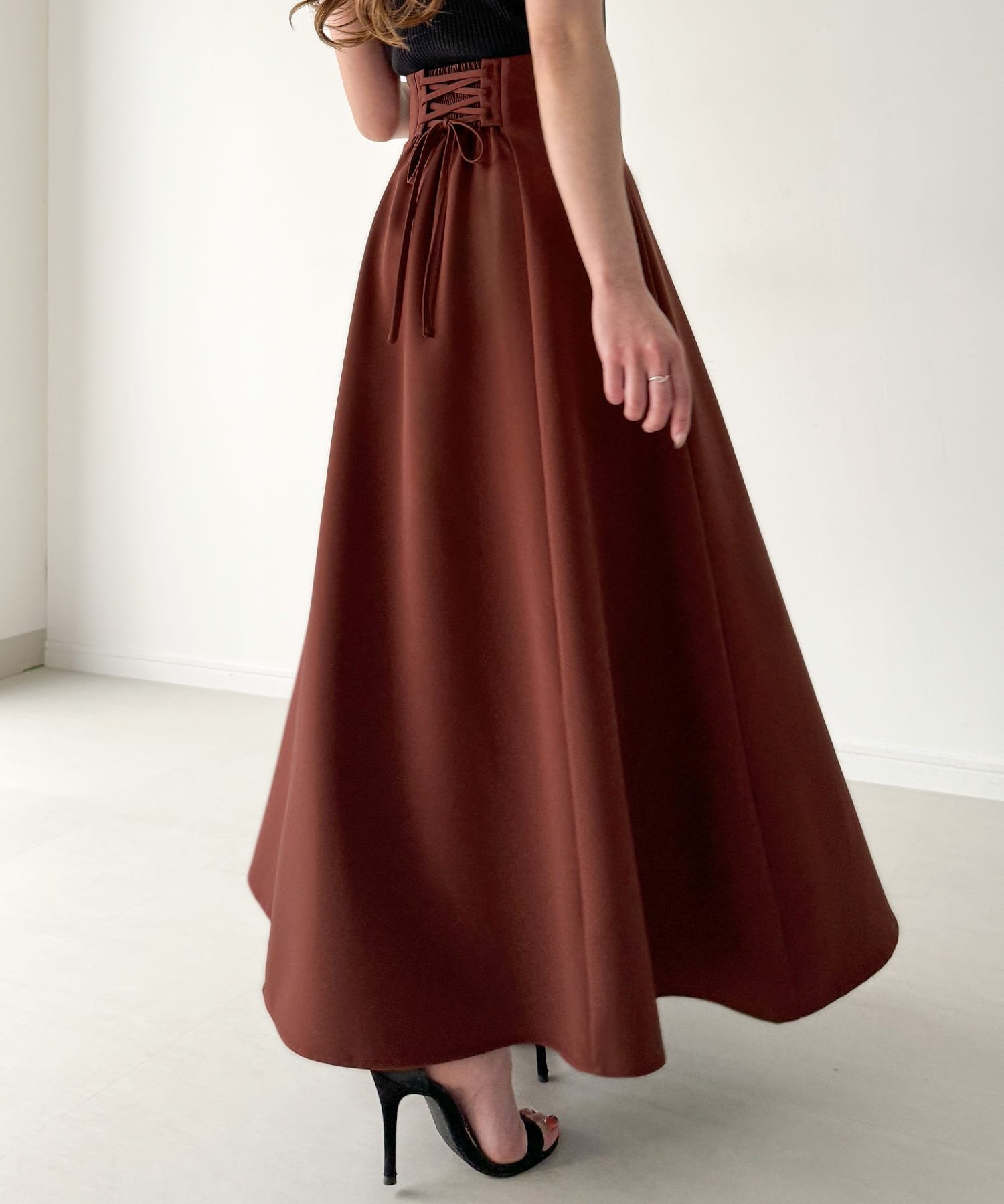 【ジュノア/JUNOAH】のハイウエストレースアップスカート/フレア インテリア・キッズ・メンズ・レディースファッション・服の通販 founy(ファニー) 　ファッション　Fashion　レディースファッション　Fashion for Women　スカート　Skirts　フレア　Flare, Flared　Bワイン|ID: prp329100004368583 ipo3291000000033623614