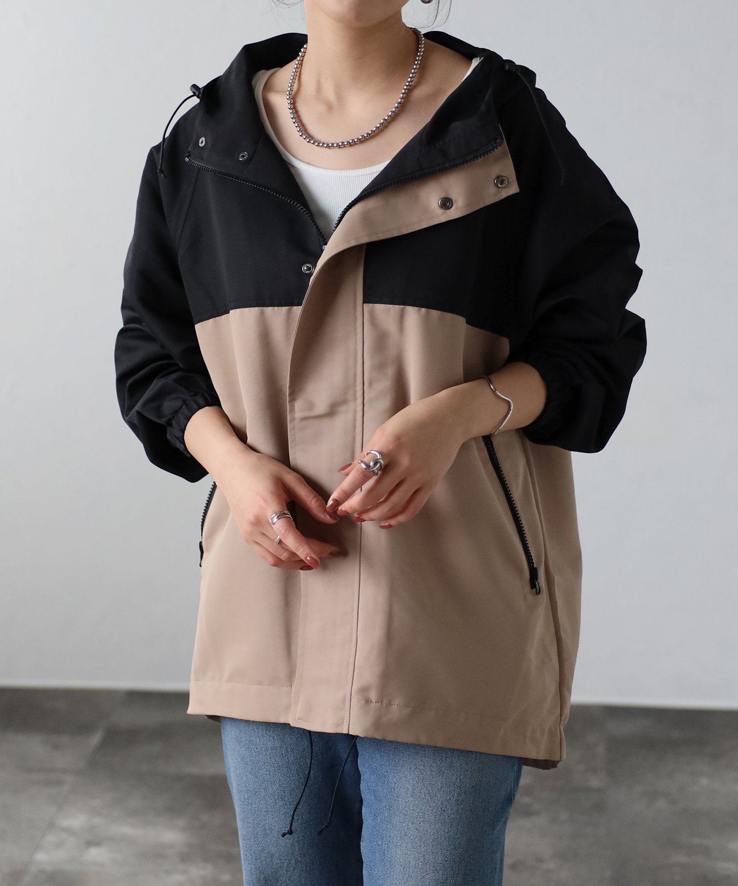 【その他のブランド/Other】のmitis/撥水加工マウンテンパーカー インテリア・キッズ・メンズ・レディースファッション・服の通販 founy(ファニー) 　ファッション　Fashion　レディースファッション　WOMEN　トップス・カットソー　Tops/Tshirt　パーカ　Sweats　ドローコード　Draw Cord　パーカー　Hoodie　ブラック×ベージュ|ID: prp329100004368736 ipo3291000000030858933