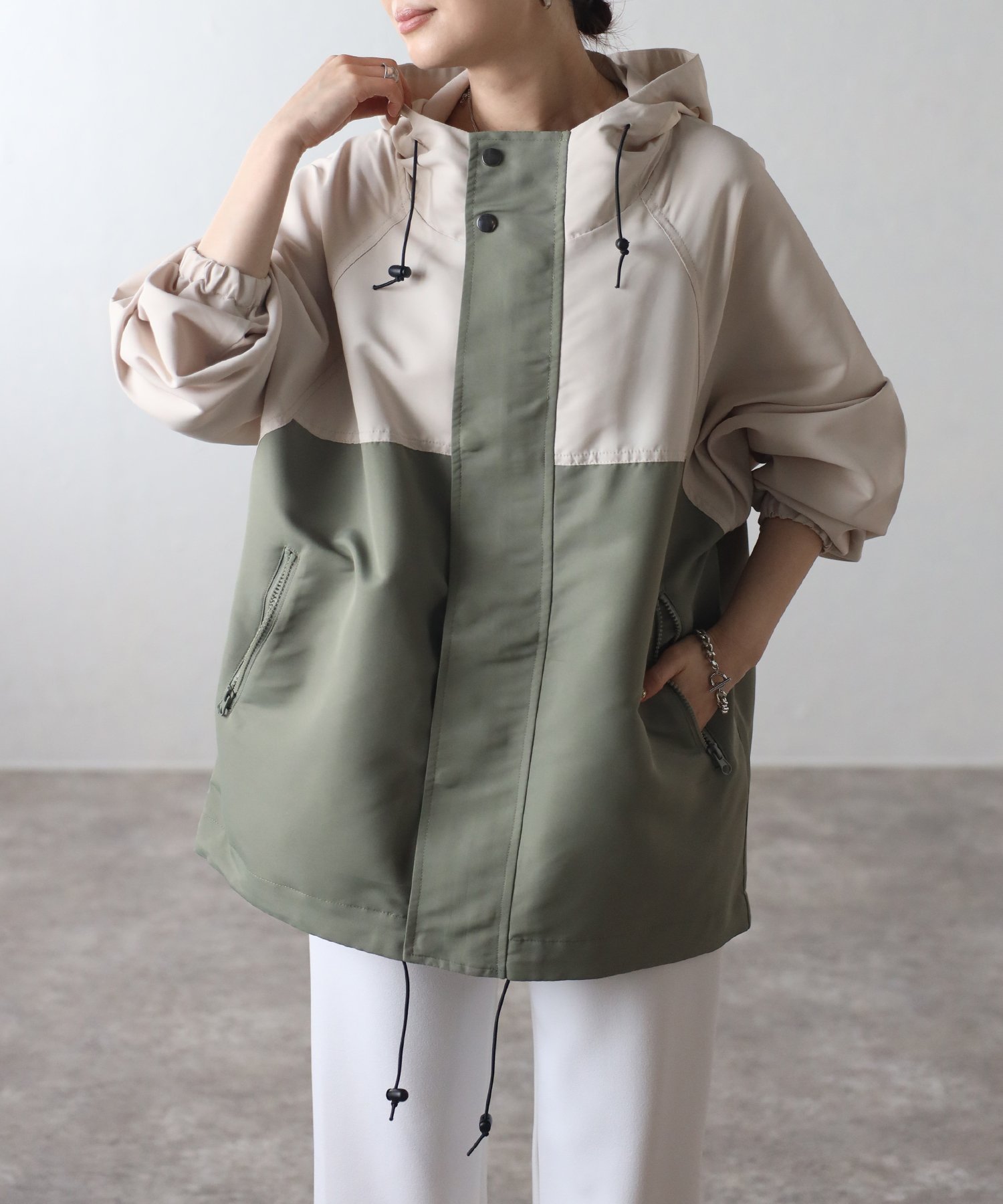 【その他のブランド/Other】のmitis/撥水加工マウンテンパーカー インテリア・キッズ・メンズ・レディースファッション・服の通販 founy(ファニー) 　ファッション　Fashion　レディースファッション　WOMEN　トップス・カットソー　Tops/Tshirt　パーカ　Sweats　ドローコード　Draw Cord　パーカー　Hoodie　アイボリー×カーキ|ID: prp329100004368736 ipo3291000000030858938