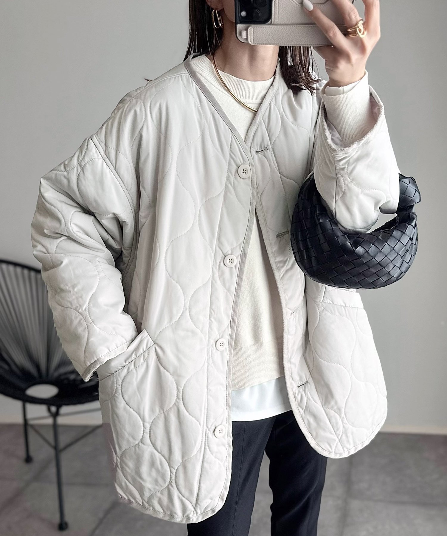 【その他のブランド/Other】のオーバーサイズ ノーカラー キルティング ジャケット インテリア・キッズ・メンズ・レディースファッション・服の通販 founy(ファニー) 　ファッション　Fashion　レディースファッション　WOMEN　アウター　Coat Outerwear　ジャケット　Jackets　おすすめ　Recommend　キルティング　Quilting　ジャケット　Jacket　ポケット　Pocket　ミドル　Middle　ワーク　Work　人気　Popularity　防寒　Cold Protection　アイボリー|ID: prp329100004370718 ipo3291000000031652762