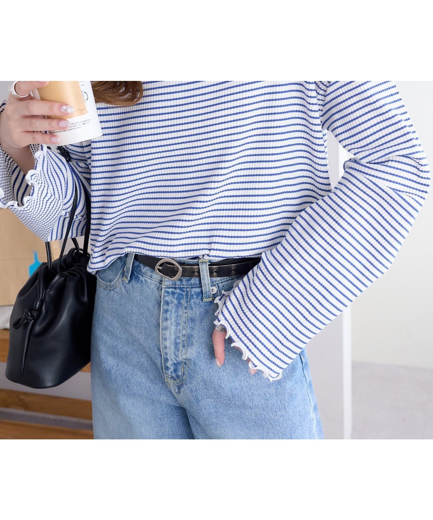 【ディスコート/Discoat】の【新色追加!/20色展開】リブメローフレアスリーブ《WEB限定》 インテリア・キッズ・メンズ・レディースファッション・服の通販 founy(ファニー) 　ファッション　Fashion　レディースファッション　Fashion for Women　パターン　Pattern, Design Print　フレア　Flare, Flared　ボーダー　Border, Stripe　無地　Plain, Solid Color　ブルー|ID: prp329100004371538 ipo3291000000034780583