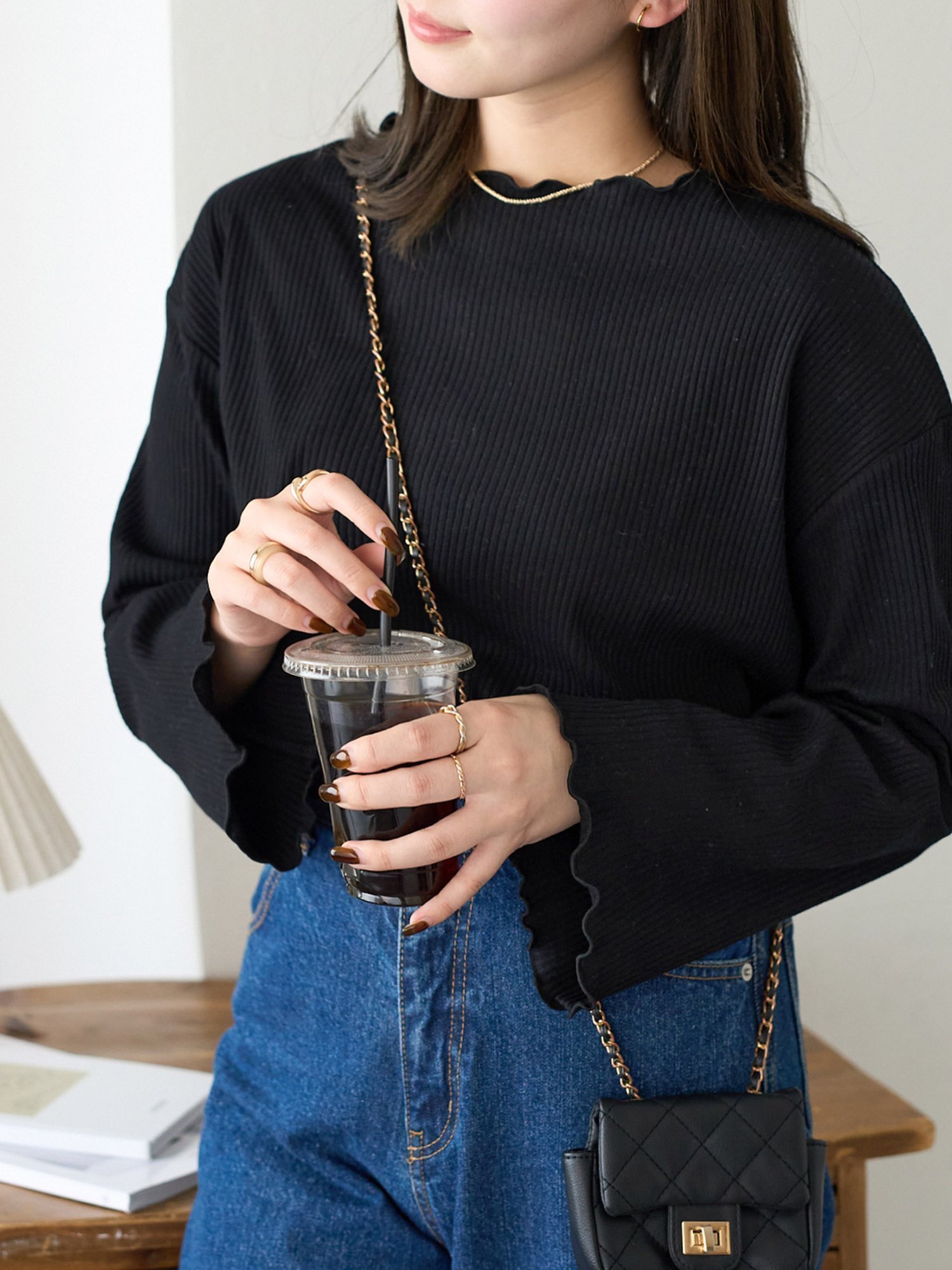 【ディスコート/Discoat】の【新色追加!/20色展開】リブメローフレアスリーブ《WEB限定》 インテリア・キッズ・メンズ・レディースファッション・服の通販 founy(ファニー) 　ファッション　Fashion　レディースファッション　Fashion for Women　パターン　Pattern, Design Print　フレア　Flare, Flared　ボーダー　Border, Stripe　無地　Plain, Solid Color　ブラックその他1|ID: prp329100004371538 ipo3291000000034780599