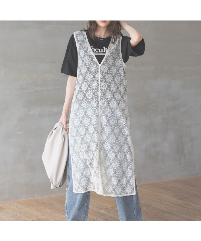 【グローバルワーク/GLOBAL WORK】の2WAYレースワンピース/286005 インテリア・キッズ・メンズ・レディースファッション・服の通販 founy(ファニー) https://founy.com/ ファッション Fashion レディースファッション WOMEN ワンピース Dress スウェット Sweat スリット Slit ダブル Double デニム Denim ノースリーブ No Sleeve フロント Front レース Race |ID: prp329100004371595 ipo3291000000031825926