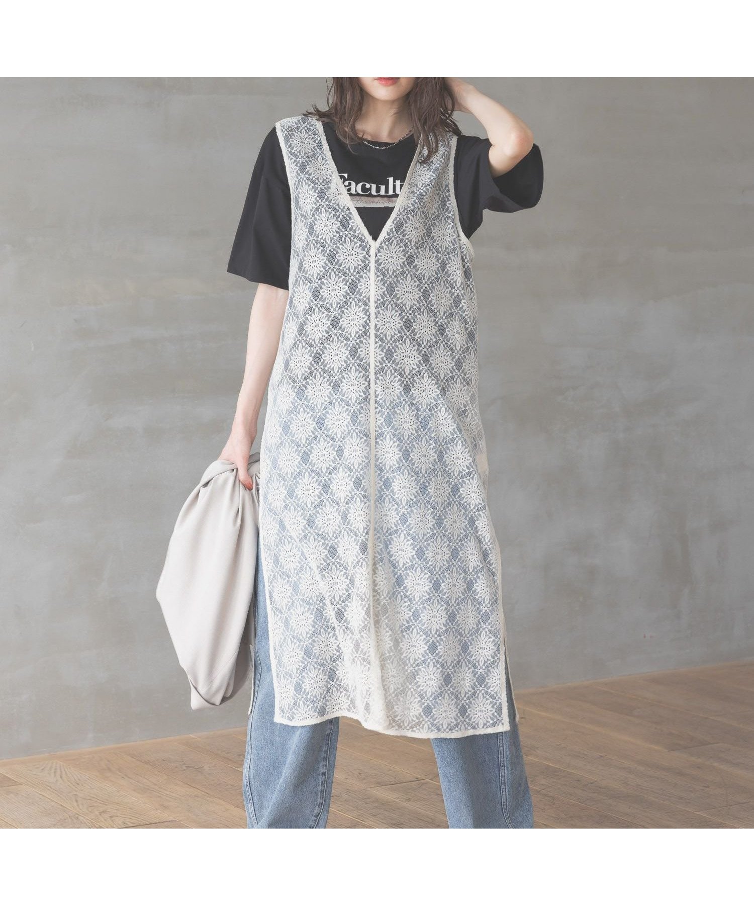 【グローバルワーク/GLOBAL WORK】の2WAYレースワンピース/286005 人気、トレンドファッション・服の通販 founy(ファニー) 　ファッション　Fashion　レディースファッション　WOMEN　ワンピース　Dress　スウェット　Sweat　スリット　Slit　ダブル　Double　デニム　Denim　ノースリーブ　No Sleeve　フロント　Front　レース　Race　 other-1|ID: prp329100004371595 ipo3291000000031825926