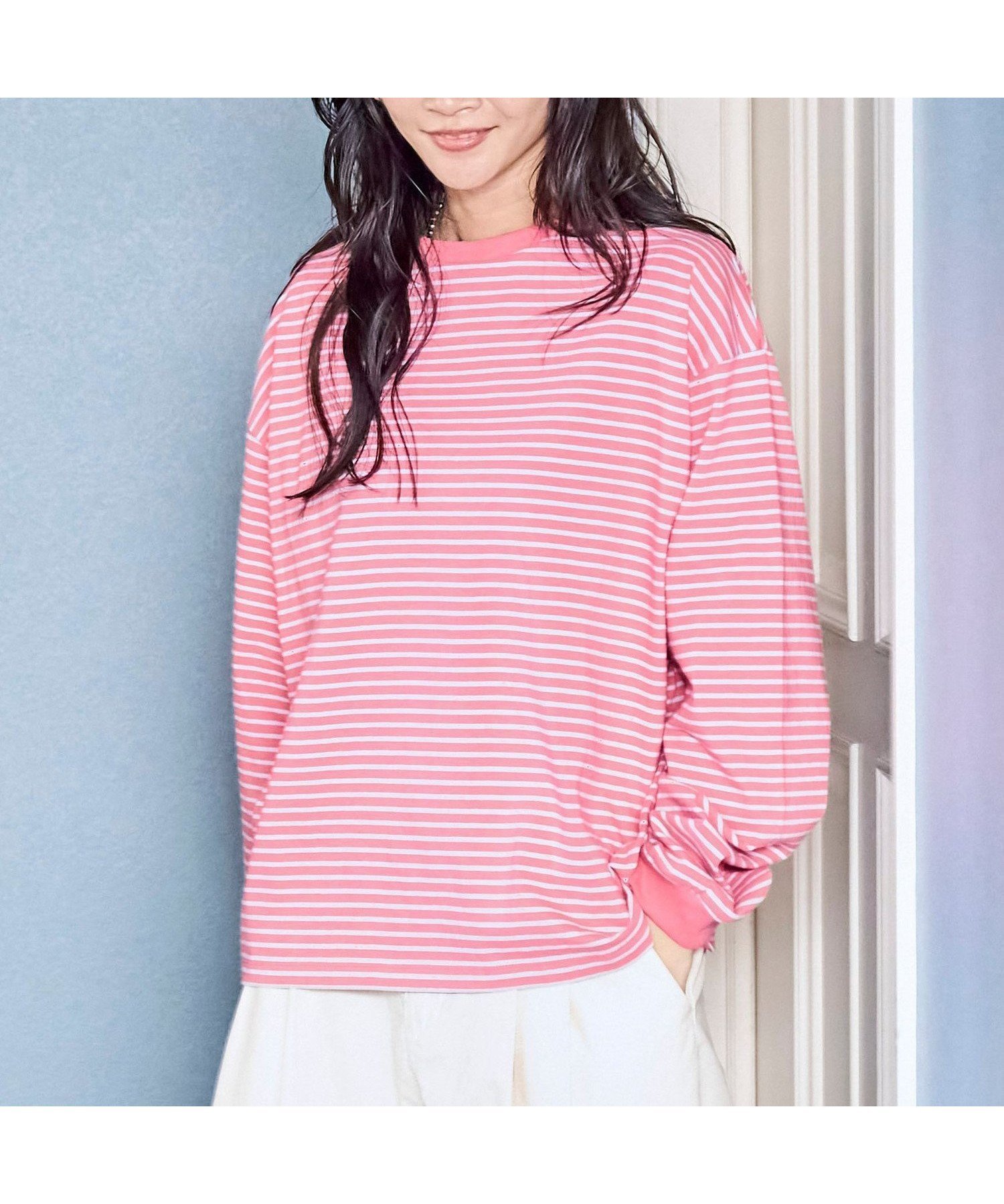 【コーエン/COEN】の【WEB限定】USAコットンレトロボーダーTシャツ インテリア・キッズ・メンズ・レディースファッション・服の通販 founy(ファニー) 　ファッション　Fashion　レディースファッション　WOMEN　トップス・カットソー　Tops/Tshirt　シャツ/ブラウス　Shirts/Blouses　ロング / Tシャツ　T-Shirts　2025年　2025　2025春夏・S/S　Ss,Spring/Summer,2025　おすすめ　Recommend　チュニック　Tunic　トレンド　Trend　ボトム　Bottom　ボーダー　Border　ルーズ　Loose　人気　Popularity　定番　Standard　PINK|ID: prp329100004372030 ipo3291000000032383705