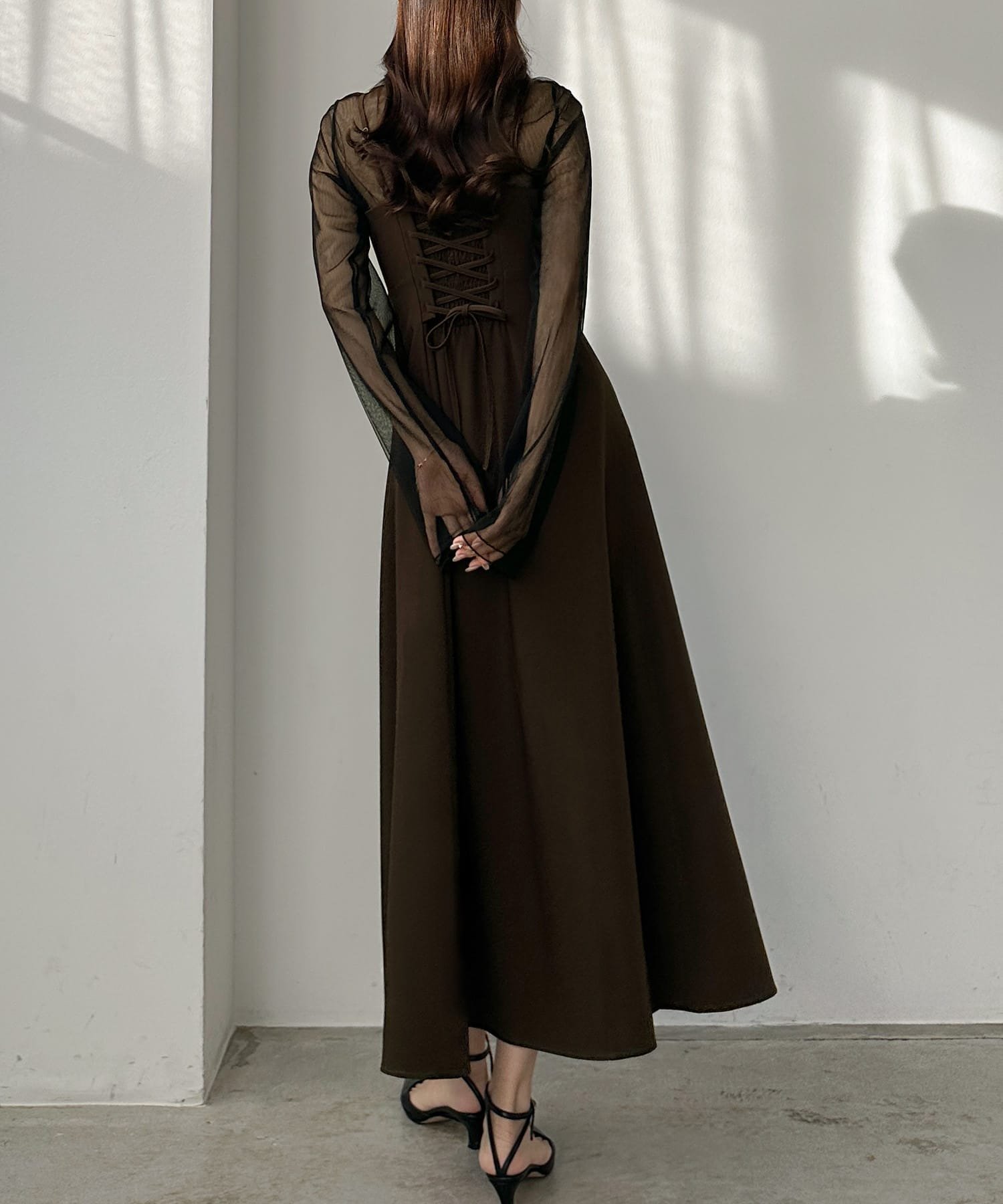 【ジュノア/JUNOAH】のバックレースアップフレアキャミワンピース インテリア・キッズ・メンズ・レディースファッション・服の通販 founy(ファニー) 　ファッション　Fashion　レディースファッション　WOMEN　ワンピース　Dress　キャミワンピース　No Sleeve Dresses　ブラウン|ID: prp329100004376211 ipo3291000000032298579