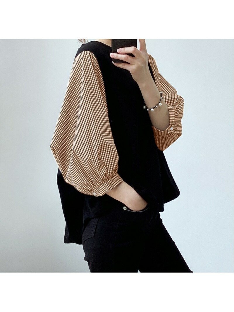 【ジュノア/JUNOAH】の5分袖ドッキングブラウス インテリア・キッズ・メンズ・レディースファッション・服の通販 founy(ファニー) 　ファッション　Fashion　レディースファッション　WOMEN　トップス・カットソー　Tops/Tshirt　シャツ/ブラウス　Shirts/Blouses　ドッキング　Docking　チェックブラウン|ID: prp329100004386176 ipo3291000000030724995