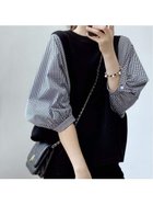 【ジュノア/JUNOAH】の5分袖ドッキングブラウス チェックネイビー|ID: prp329100004386176 ipo3291000000032284638