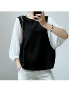 【ジュノア/JUNOAH】の5分袖ドッキングブラウス ブラック|ID: prp329100004386176 ipo3291000000032284643