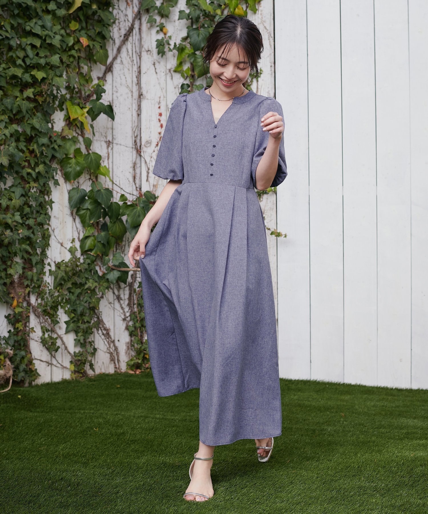 【ナチュラルクチュール/natural couture】の【WEB限定】キーネックパフスリーブワンピース インテリア・キッズ・メンズ・レディースファッション・服の通販 founy(ファニー) 　ファッション　Fashion　レディースファッション　WOMEN　ワンピース　Dress　2025年　2025　2025春夏・S/S　Ss,Spring/Summer,2025　おすすめ　Recommend　シューズ　Shoes　スニーカー　Sneakers　スリーブ　Sleeve　フェミニン　Feminine　フラット　Flat　ポケット　Pocket　ミュール　Mule　リラックス　Relax　ブルー|ID: prp329100004387344 ipo3291000000031840824