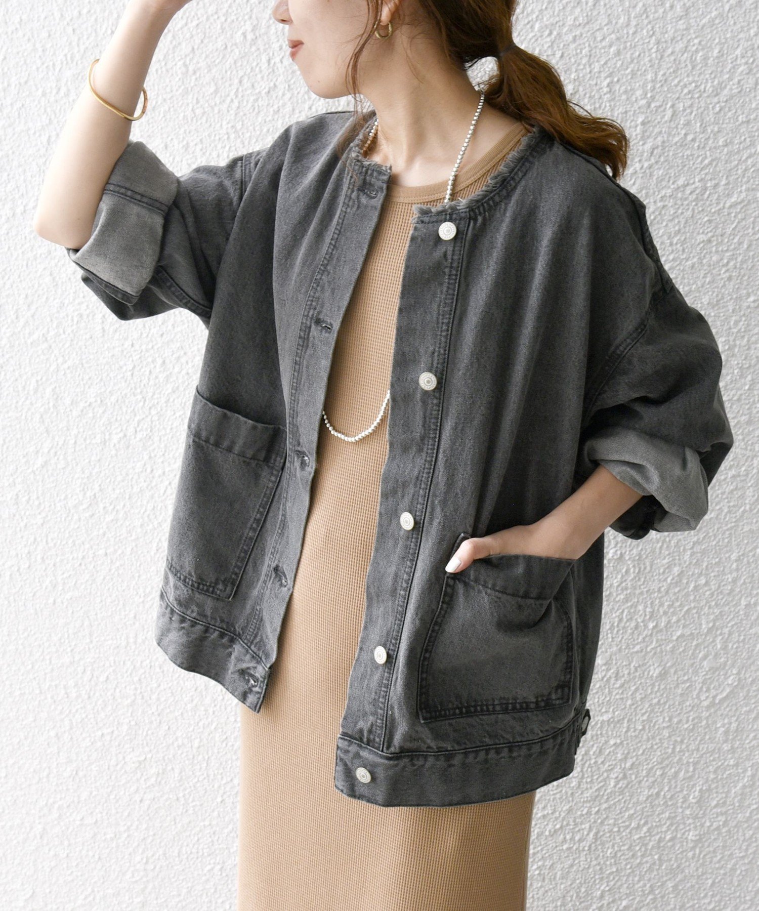 【シップス フォー ウィメン/SHIPS】のSHIPS any ノーカラー デニム ブルゾン SHIPS any DENIM インテリア・キッズ・メンズ・レディースファッション・服の通販 founy(ファニー) 　ファッション　Fashion　レディースファッション　Fashion for Women　アウター　Coat / Outerwear Collection　ブルゾンジャケット・スポーティアウター　Blouson Jackets　洗える　Machine Washable　ジャケット　Jacket, Outerwear　デニム　Denim, Jeans Material　定番　Standard, Basic Item　フリンジ　Fringe, Tassel　ブルゾン　Blouson, Bomber Jacket　ポケット　Pocket, Pocket Detail　2025年　2025　2025春夏・S/S　Spring/Summer 2025 SS25　ブラック|ID: prp329100004392880 ipo3291000000033256584
