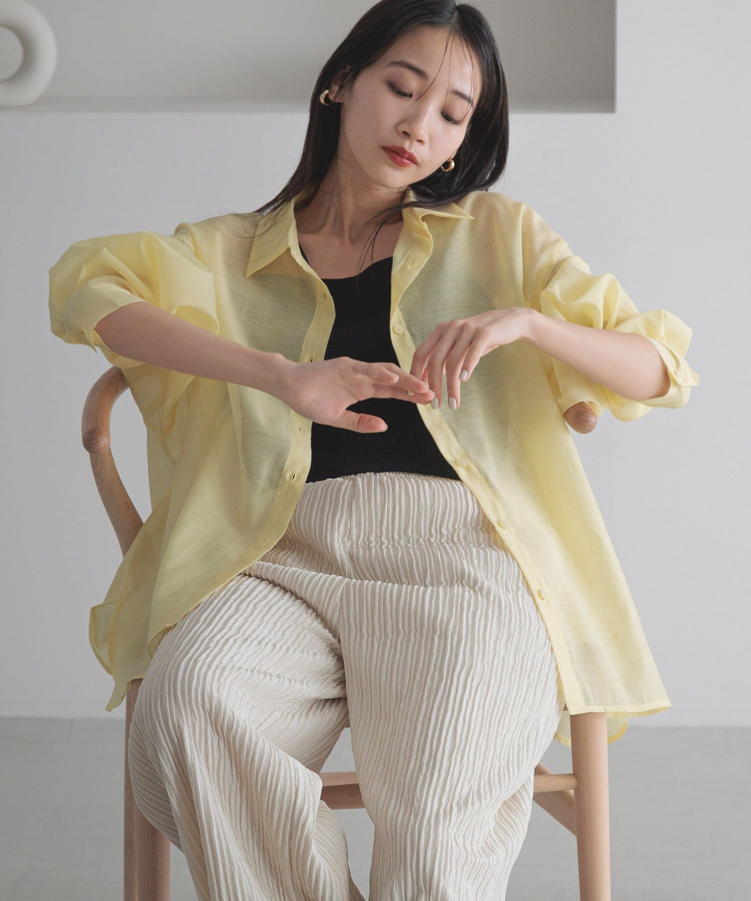 【ローリーズファーム/LOWRYS FARM】のシアーシャツLS* インテリア・キッズ・メンズ・レディースファッション・服の通販 founy(ファニー) 　ファッション　Fashion　レディースファッション　WOMEN　トップス・カットソー　Tops/Tshirt　シャツ/ブラウス　Shirts/Blouses　おすすめ　Recommend　インナー　Inner　クロップド　Cropped　シアー　Sheer　シンプル　Simple　ベーシック　Basic　ロング　Long　定番　Standard　羽織　Haori　イエロー|ID: prp329100004393359 ipo3291000000031769682