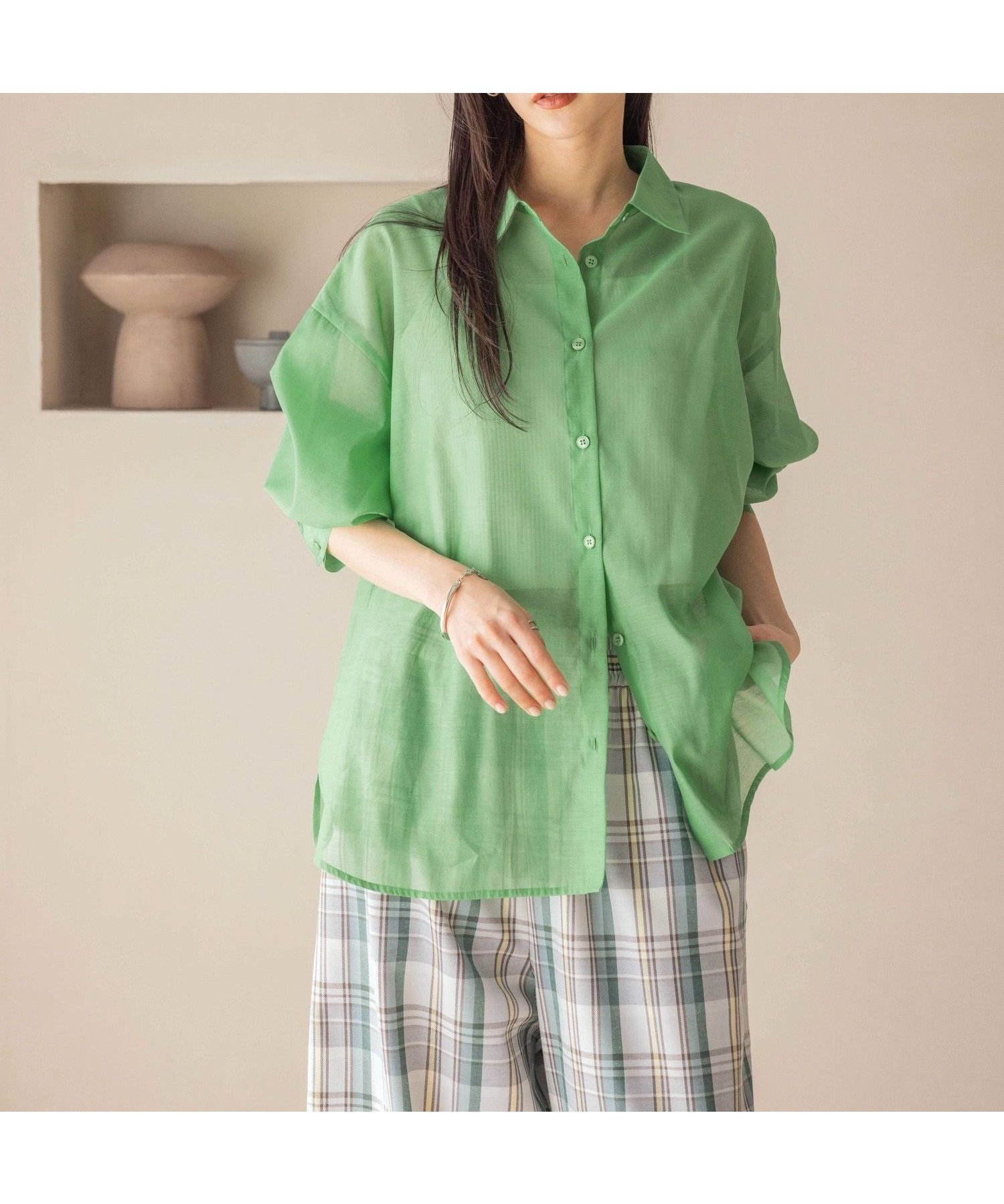 【ローリーズファーム/LOWRYS FARM】のシアーシャツLS* インテリア・キッズ・メンズ・レディースファッション・服の通販 founy(ファニー) 　ファッション　Fashion　レディースファッション　WOMEN　トップス・カットソー　Tops/Tshirt　シャツ/ブラウス　Shirts/Blouses　おすすめ　Recommend　インナー　Inner　クロップド　Cropped　シアー　Sheer　シンプル　Simple　ベーシック　Basic　ロング　Long　定番　Standard　羽織　Haori　グリーン|ID: prp329100004393359 ipo3291000000031769684
