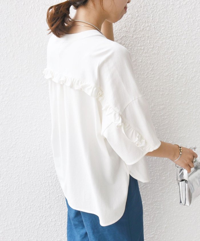 【シップス フォー ウィメン/SHIPS】の洗濯機可能 バック フリル 半袖 Tシャツ インテリア・キッズ・メンズ・レディースファッション・服の通販 founy(ファニー) https://founy.com/ ファッション Fashion レディースファッション WOMEN トップス・カットソー Tops/Tshirt シャツ/ブラウス Shirts/Blouses ロング / Tシャツ T-Shirts バッグ Bag 2024年 2024 2024春夏・S/S Ss,Spring/Summer,2024 シンプル Simple フリル Frills ヨーク Yoke ラベンダー Lavender 半袖 Short Sleeve 夏 Summer |ID: prp329100004396548 ipo3291000000031966045