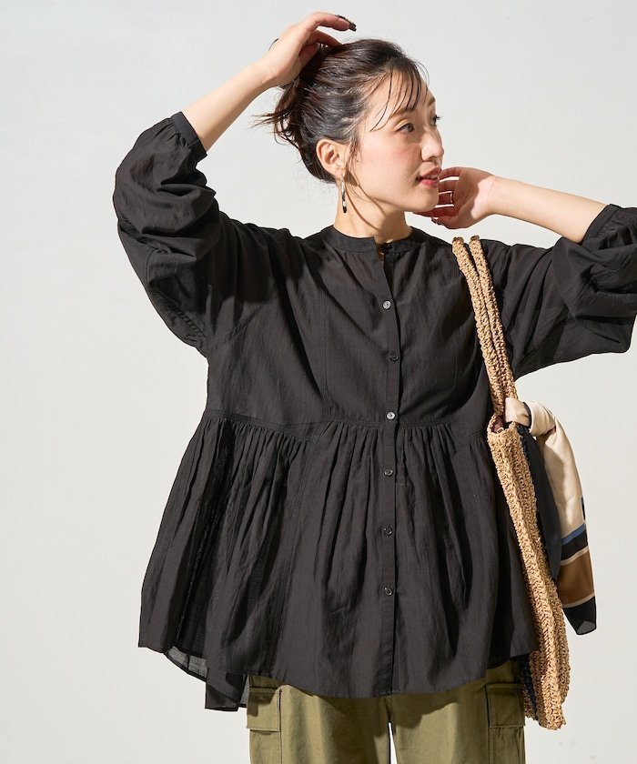 【フリークスストア/FREAK'S STORE】のシアー ボイル フロントボタン ギャザー ブラウス【限定展開】 25SS インテリア・キッズ・メンズ・レディースファッション・服の通販 founy(ファニー) 　ファッション　Fashion　レディースファッション　Fashion for Women　トップス・カットソー　Cut & Sew Tops　シャツ・ブラウス・オフィスカジュアル　Elegant Blouses & Button-Ups　2025年　2025　2025春夏・S/S　Spring/Summer 2025 SS25　ギャザー　Gathered, Ruffled　シアー　Sheer, See-Through　スリーブ　Sleeve, Long Sleeve / Short Sleeve　フロント　Front, Front Design　切替　Switching, Contrast Panel　夏　Summer　S/S・春夏　SS, Spring/Summer, Warm Season　ブラック|ID: prp329100004398351 ipo3291000000033569799