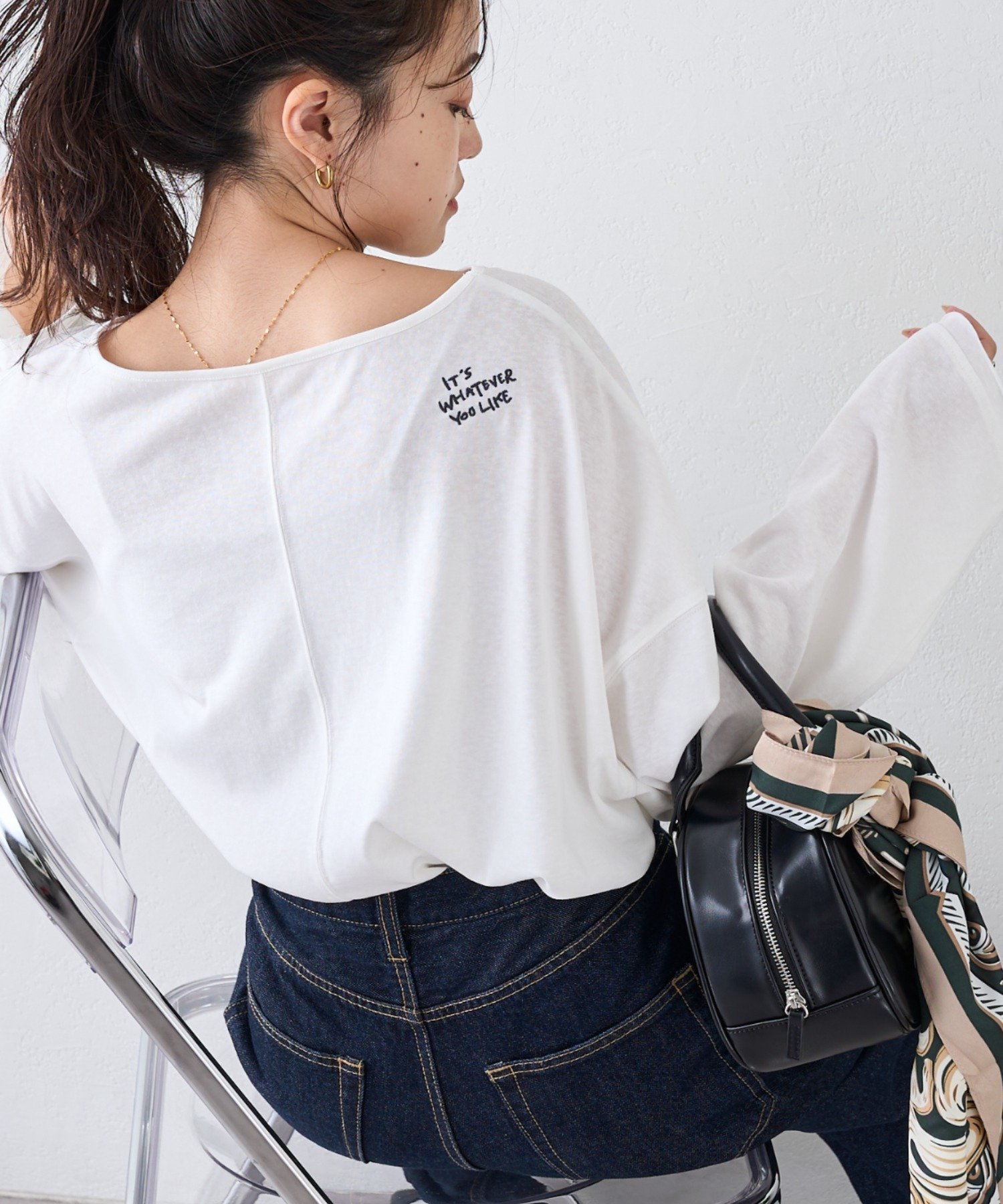 【チャオパニックティピー/CIAOPANIC TYPY】のシアースラブワンポイント刺繍オーバーTee インテリア・キッズ・メンズ・レディースファッション・服の通販 founy(ファニー) 　ファッション　Fashion　レディースファッション　Ladies' Fashion Online　ショルダー　Shoulder　シンプル　Simple　ストライプ　Stripe　デニム　Denim　ドロップ　Drop　定番　Standard　おすすめ　Recommend　ホワイト|ID: prp329100004398827 ipo3291000000032680537