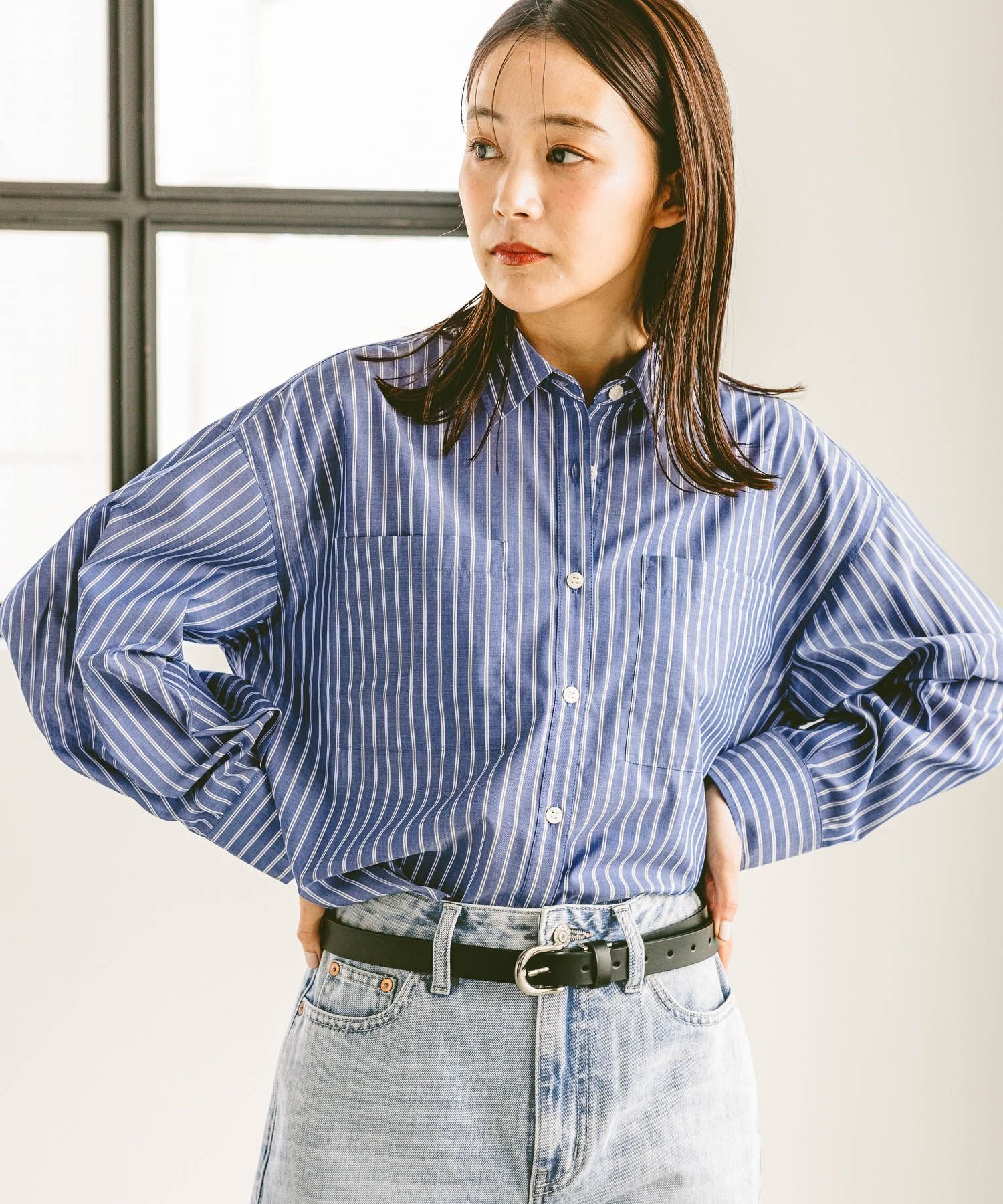 【グローバルワーク/GLOBAL WORK】のイージーケアドロストシャツ/147545 インテリア・キッズ・メンズ・レディースファッション・服の通販 founy(ファニー) 　ファッション　Fashion　レディースファッション　Fashion for Women　トップス・カットソー　Cut & Sew Tops　シャツ・ブラウス・オフィスカジュアル　Elegant Blouses & Button-Ups　デニム　Denim, Jeans Material　トレンド　Trend, Trending Now　ベーシック　Basic, Essential　ボトム　Bottoms, Lower Wear　ブルーストライプ87|ID: prp329100004399352 ipo3291000000033292324