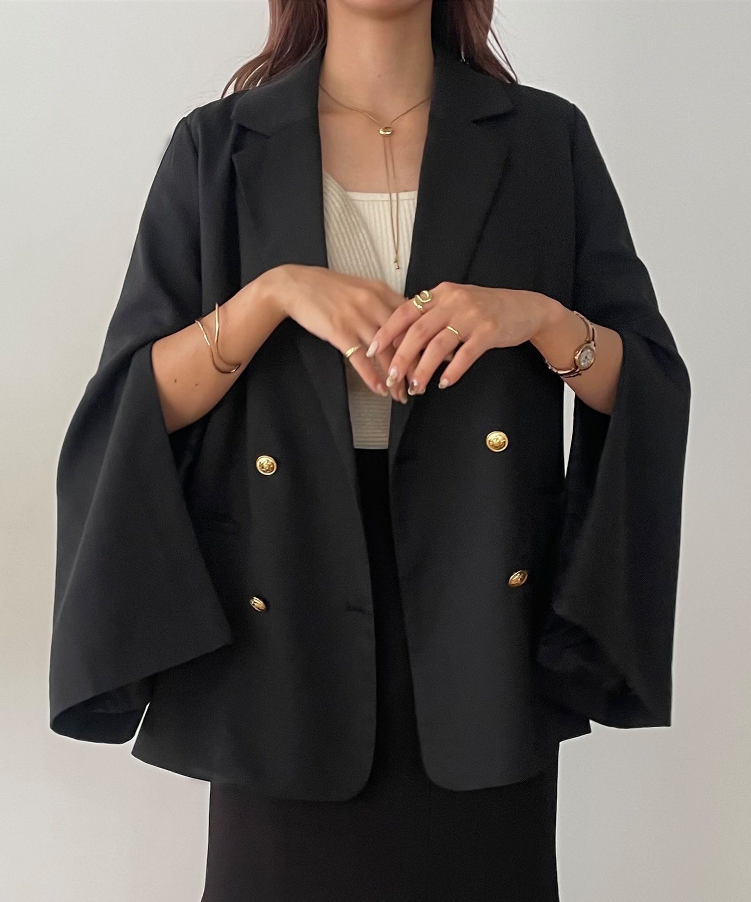 【ジュノア/JUNOAH】の袖スリット金ボタンテーラードジャケット インテリア・キッズ・メンズ・レディースファッション・服の通販 founy(ファニー) 　ファッション　Fashion　レディースファッション　WOMEN　アウター　Coat Outerwear　ジャケット　Jackets　テーラードジャケット　Tailored Jackets　スリット　Slit　ブラック|ID: prp329100004403209 ipo3291000000031924921