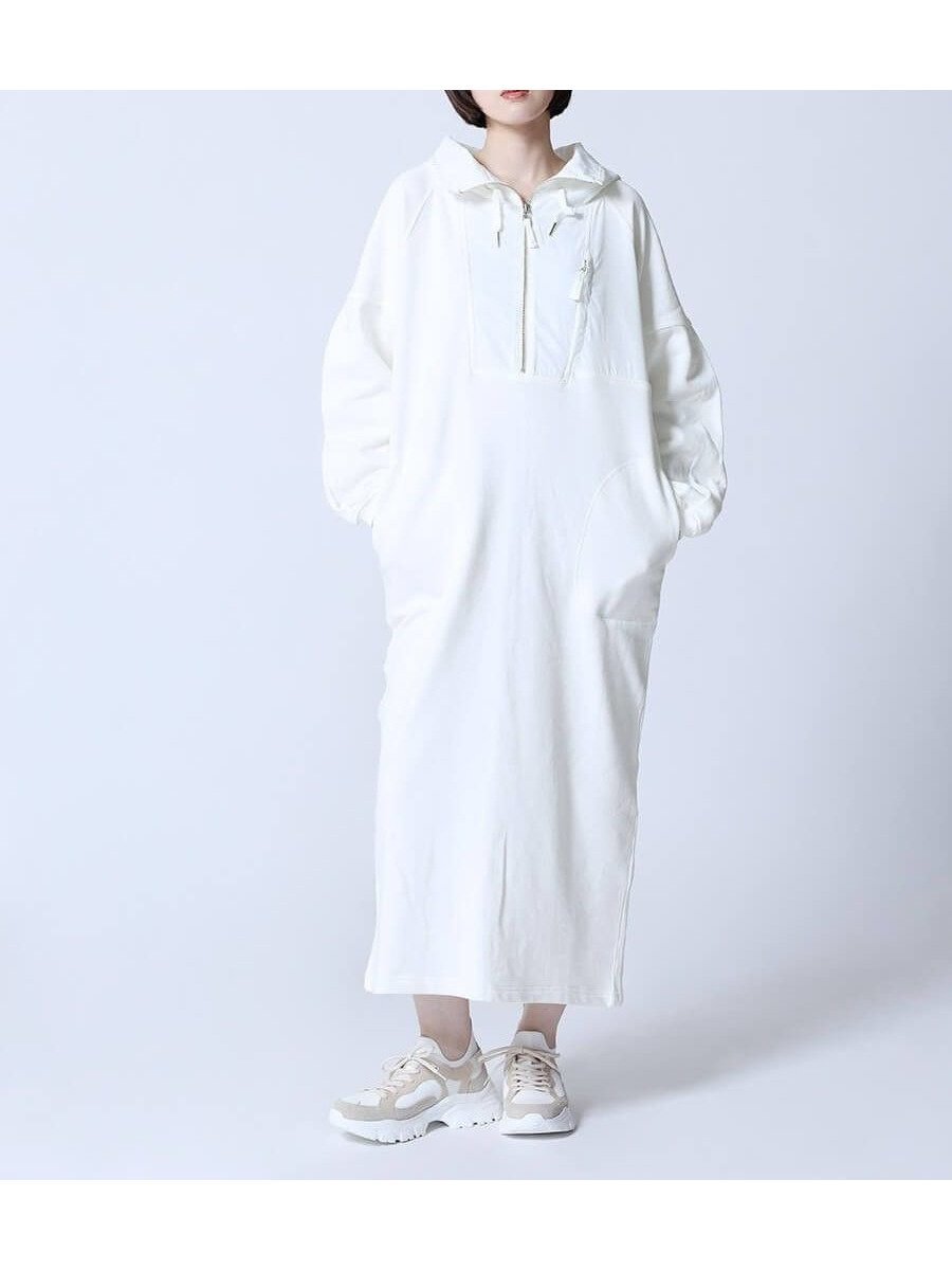 【ラシュッド/LASUD】のフード付きハーフジップワンピース インテリア・キッズ・メンズ・レディースファッション・服の通販 founy(ファニー) 　ファッション　Fashion　レディースファッション　WOMEN　ワンピース　Dress　おすすめ　Recommend　ジップアップ　Zip Up　ドッキング　Docking　ポケット　Pocket　今季　This Season　オフホワイト|ID: prp329100004406816 ipo3291000000031904659