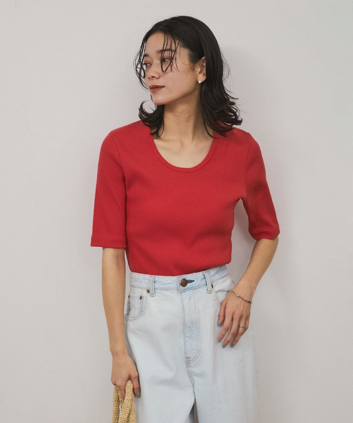 【サロン アダム エ ロペ/SALON adam et rope'】のUVケア プリマベールファームリーリブハーフスリーブTシャツ インテリア・キッズ・メンズ・レディースファッション・服の通販 founy(ファニー) 　ファッション　Fashion　レディースファッション　WOMEN　トップス・カットソー　Tops/Tshirt　シャツ/ブラウス　Shirts/Blouses　ロング / Tシャツ　T-Shirts　インナー　Inner　カットソー　Cut And Sew　カーディガン　Cardigan　キャミワンピース　Cami Dress　ジャケット　Jacket　パイピング　Piping　フィット　Fit　おすすめ　Recommend　レッド系(61)|ID: prp329100004407481 ipo3291000000031848420