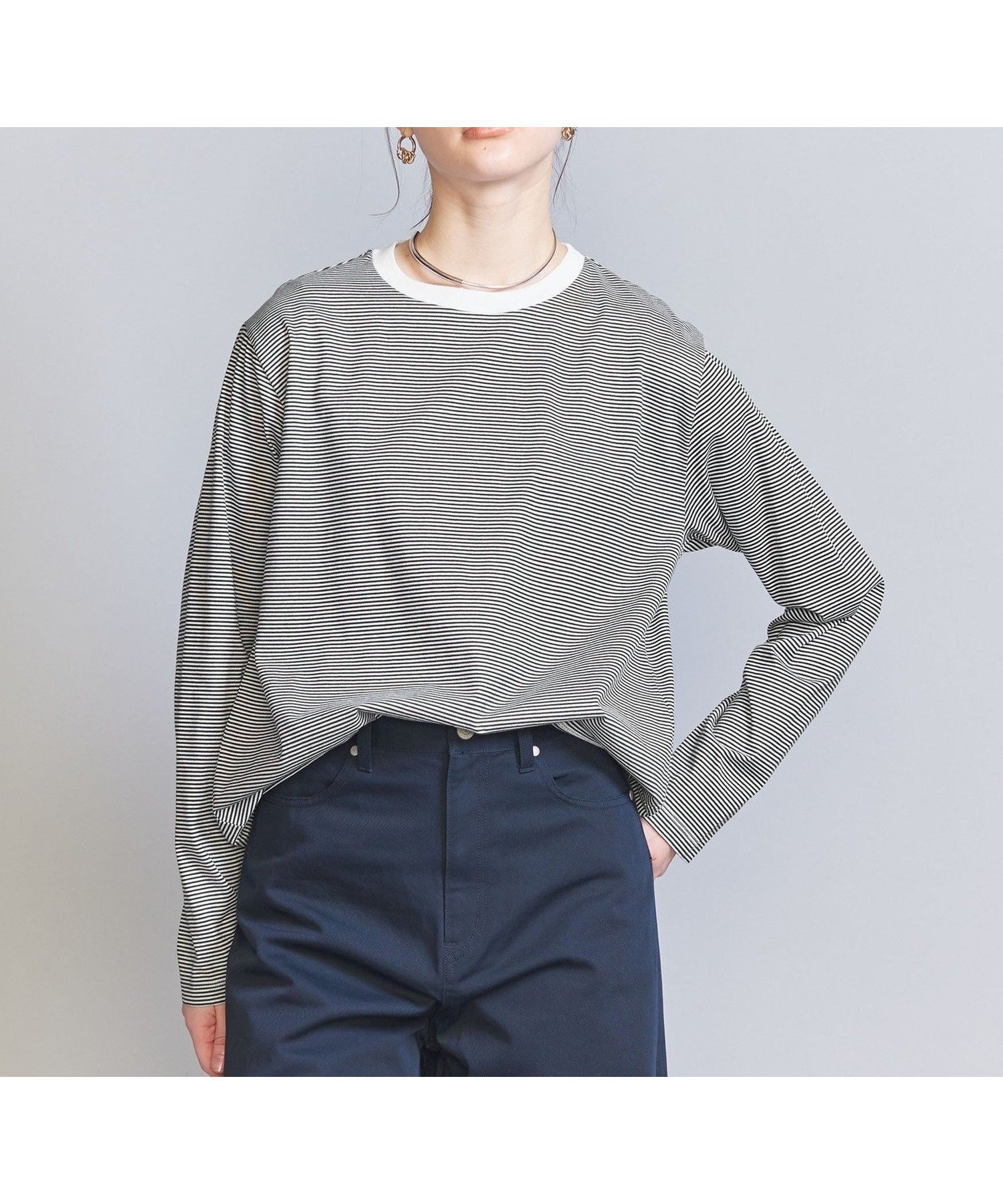 【ビューティ&ユース ユナイテッドアローズ/BEAUTY&YOUTH / UNITED ARROWS】のコットン天竺 ロングスリーブ カットソー 人気、トレンドファッション・服の通販 founy(ファニー) 　ファッション　Fashion　レディースファッション　WOMEN　トップス・カットソー　Tops/Tshirt　カットソー　Cut and Sewn　おすすめ　Recommend　インナー　Inner　カットソー　Cut And Sew　シンプル　Simple　ジャケット　Jacket　スリーブ　Sleeve　ベーシック　Basic　ボーダー　Border　リラックス　Relax　ロング　Long　定番　Standard　 other-1|ID: prp329100004410309 ipo3291000000031852578