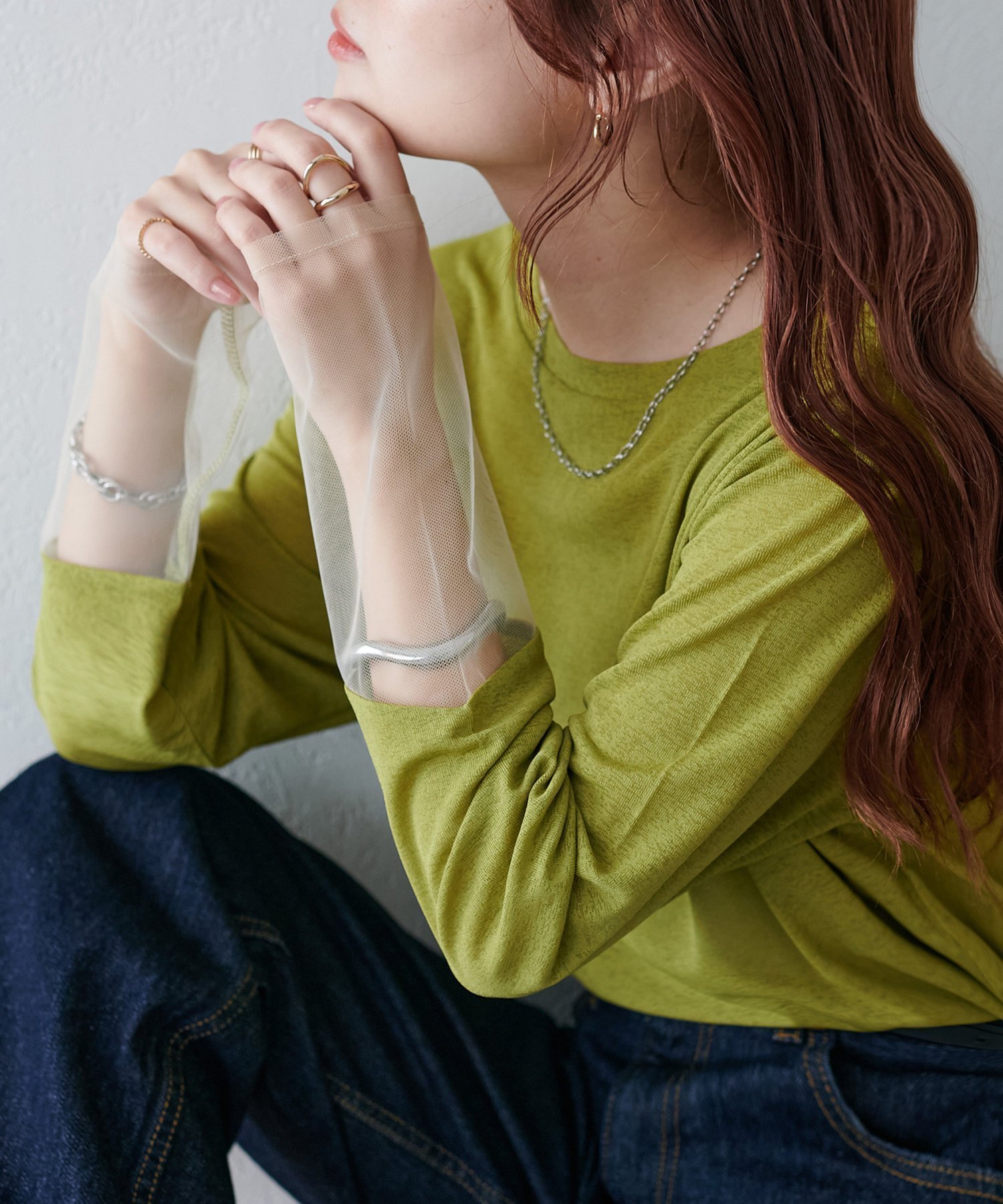 【ディスコート/Discoat】の【新色追加!/全16色展開】シアー袖切替プルオーバー≪WEB限定カラーあり≫ インテリア・キッズ・メンズ・レディースファッション・服の通販 founy(ファニー) 　ファッション　Fashion　レディースファッション　WOMEN　トップス・カットソー　Tops/Tshirt　プルオーバー　Pullover　インナー　Inner　シアー　Sheer　シンプル　Simple　ジャケット　Jacket　スリット　Slit　切替　Switching　ピスタチオ|ID: prp329100004415504 ipo3291000000031956647