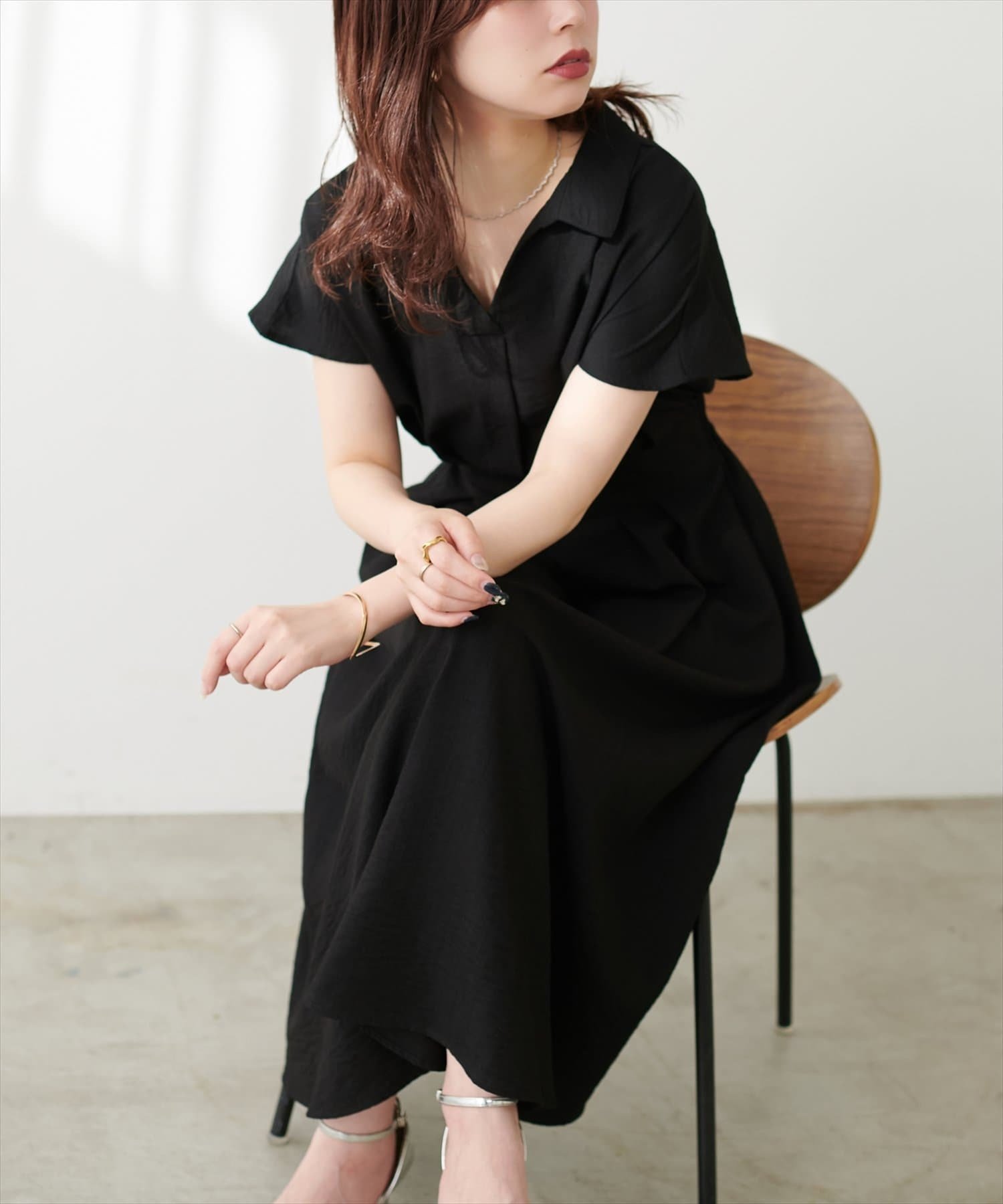 【ナチュラルクチュール/natural couture】の【WEB限定】涼しげスキッパー衿お上品ワンピース(Lサイズ) インテリア・キッズ・メンズ・レディースファッション・服の通販 founy(ファニー) 　ファッション　Fashion　レディースファッション　WOMEN　ワンピース　Dress　カーディガン　Cardigan　シアー　Sheer　スキッパー　Skipper　ストラップサンダル　Strap Sandals　トレンド　Trend　ミュール　Mule　エレガント 上品　Elegant　2025年　2025　2025春夏・S/S　Ss,Spring/Summer,2025　ブラック|ID: prp329100004415997 ipo3291000000031843425