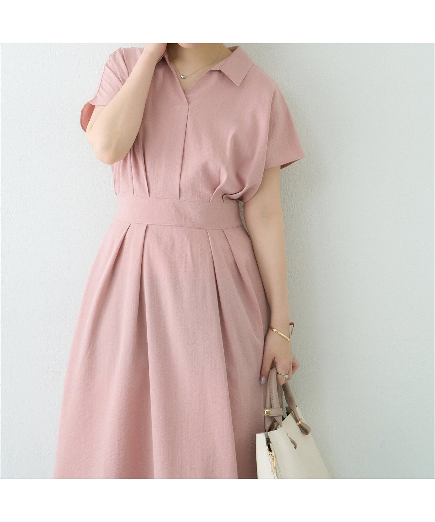 【ナチュラルクチュール/natural couture】の【WEB限定】涼しげスキッパー衿お上品ワンピース(Lサイズ) インテリア・キッズ・メンズ・レディースファッション・服の通販 founy(ファニー) 　ファッション　Fashion　レディースファッション　WOMEN　ワンピース　Dress　カーディガン　Cardigan　シアー　Sheer　スキッパー　Skipper　ストラップサンダル　Strap Sandals　トレンド　Trend　ミュール　Mule　エレガント 上品　Elegant　2025年　2025　2025春夏・S/S　Ss,Spring/Summer,2025　ピンク|ID: prp329100004415997 ipo3291000000031843436