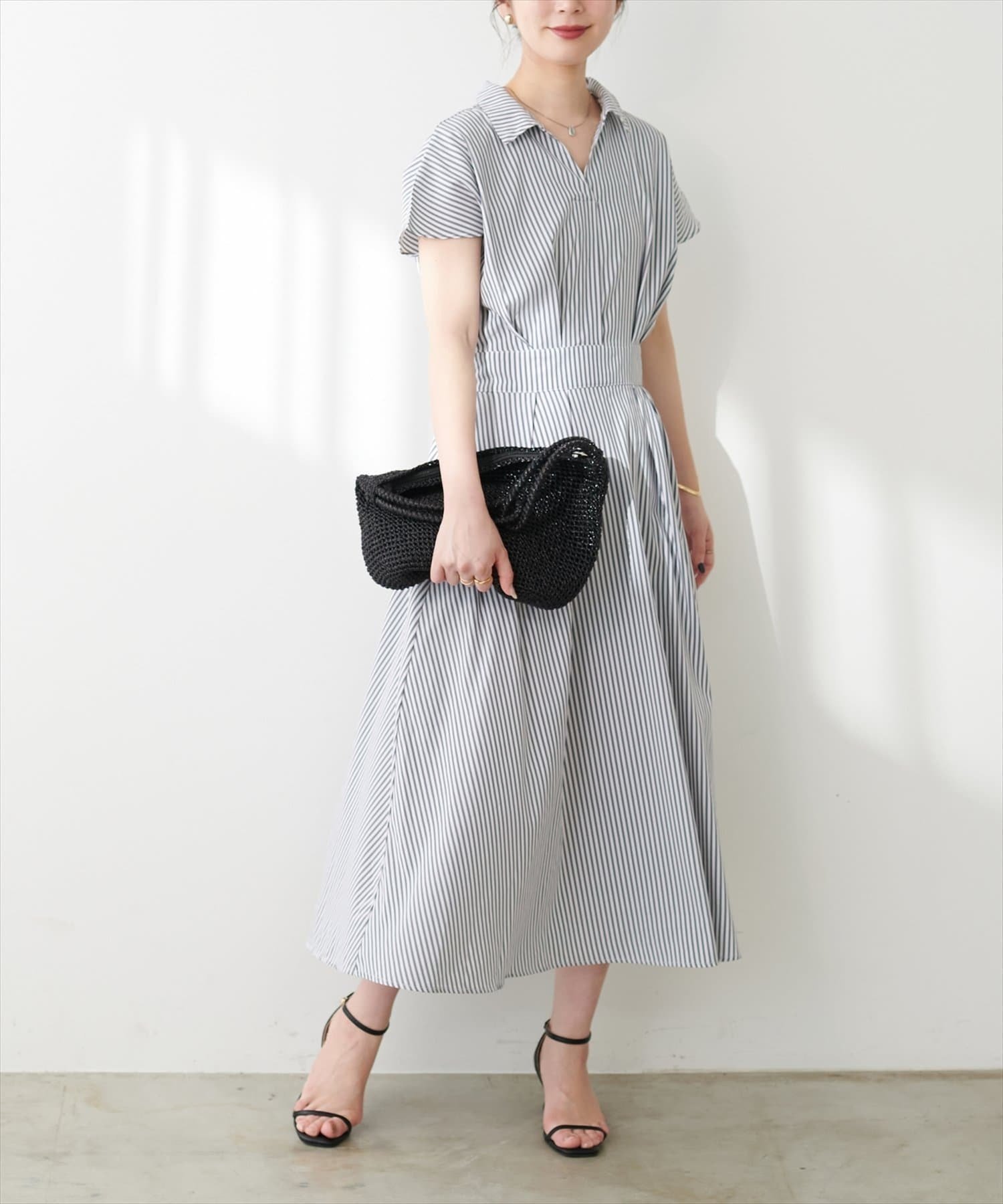 【ナチュラルクチュール/natural couture】の【WEB限定】涼しげスキッパー衿お上品ワンピース(Lサイズ) インテリア・キッズ・メンズ・レディースファッション・服の通販 founy(ファニー) 　ファッション　Fashion　レディースファッション　WOMEN　ワンピース　Dress　カーディガン　Cardigan　シアー　Sheer　スキッパー　Skipper　ストラップサンダル　Strap Sandals　トレンド　Trend　ミュール　Mule　エレガント 上品　Elegant　2025年　2025　2025春夏・S/S　Ss,Spring/Summer,2025　ブラック系その他|ID: prp329100004415997 ipo3291000000031843440