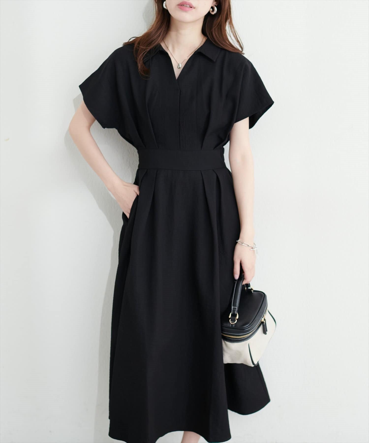 【ナチュラルクチュール/natural couture】の涼しげスキッパー衿お上品ワンピース インテリア・キッズ・メンズ・レディースファッション・服の通販 founy(ファニー) 　ファッション　Fashion　レディースファッション　WOMEN　ワンピース　Dress　2025年　2025　2025春夏・S/S　Ss,Spring/Summer,2025　カーディガン　Cardigan　シアー　Sheer　スキッパー　Skipper　ストラップサンダル　Strap Sandals　トレンド　Trend　ミュール　Mule　エレガント 上品　Elegant　無地　Plain Color　ブラック|ID: prp329100004417682 ipo3291000000031673910
