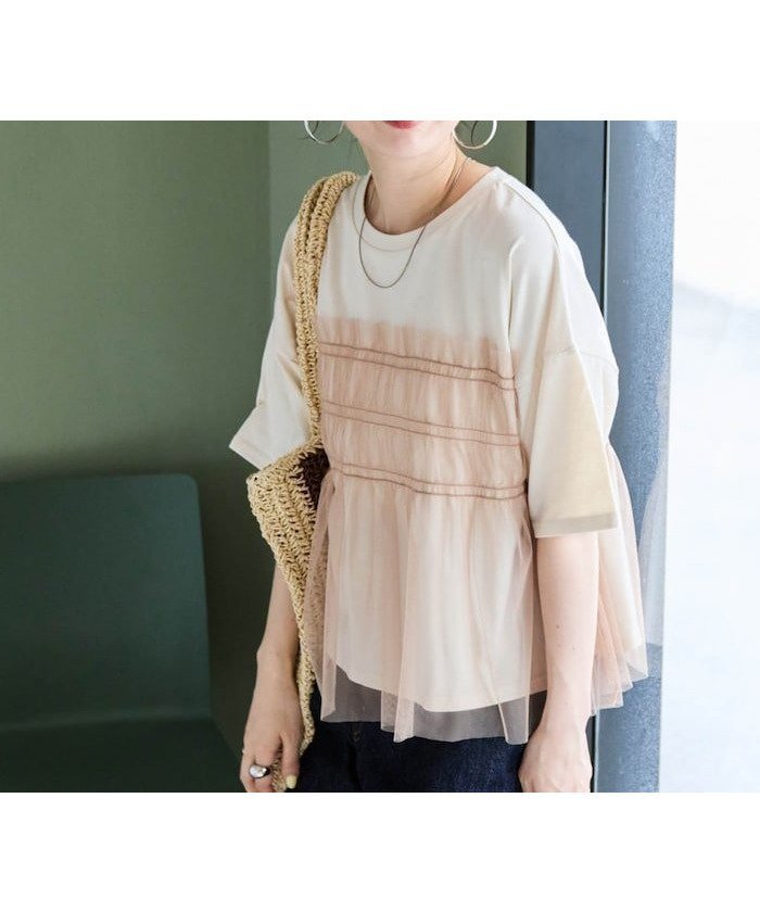 【フリークスストア/FREAK'S STORE】のチュール フリル ドッキング 半袖 Tシャツ【限定展開】 25SS 人気、トレンドファッション・服の通販 founy(ファニー) 　ファッション　Fashion　レディースファッション　Fashion for Women　トップス・カットソー　Cut & Sew Tops　シャツ・ブラウス・オフィスカジュアル　Elegant Blouses & Button-Ups　ロングTシャツ・Tシャツ　Longline T-Shirts & Tees　カットソー　Cut and Sewn Top　シンプル　Simple, Minimal　スラックス　Slacks, Dress Pants　タイトスカート　Pencil Skirt, Tight Skirt　チュール　Tulip, Tulip Motif　デニム　Denim, Jeans Material　ドッキング　Docking, Mixed Material　定番　Standard, Basic Item　人気　Popular, Best Seller　バランス　Balance, Style Balance　ビスチェ　Bustier, Corset Top　フェミニン　Feminine, Girly　フリル　Frill, Ruffle　ボトム　Bottoms, Lower Wear　半袖　Short Sleeve, Half Sleeve　ワイド　Wide, Wide Fit　S/S・春夏　SS, Spring/Summer, Warm Season　おすすめ　Recommended / Our Picks　夏　Summer　2025年　2025　2025春夏・S/S　Spring/Summer 2025 SS25　 other-1|ID: prp329100004418197 ipo3291000000033195559