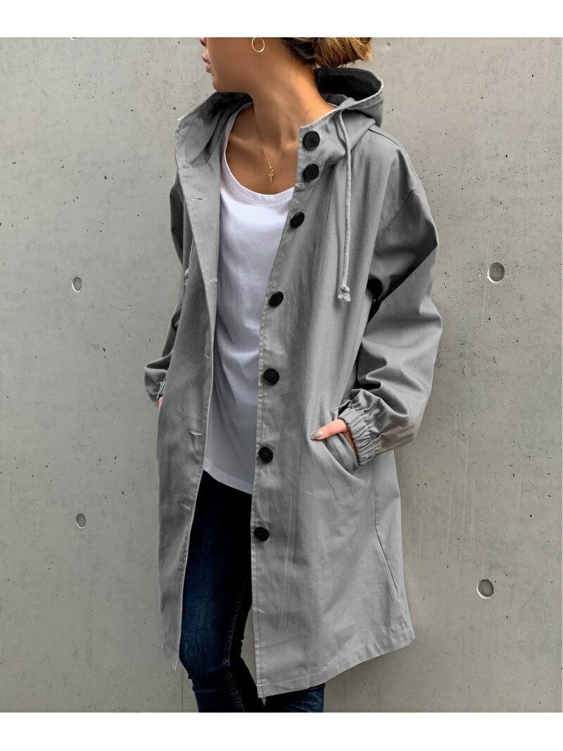 【ジュノア/JUNOAH】のフード付きロングジャケット インテリア・キッズ・メンズ・レディースファッション・服の通販 founy(ファニー) 　ファッション　Fashion　レディースファッション　WOMEN　アウター　Coat Outerwear　ジャケット　Jackets　ジャケット　Jacket　ロング　Long　グレー|ID: prp329100004419483 ipo3291000000030957303