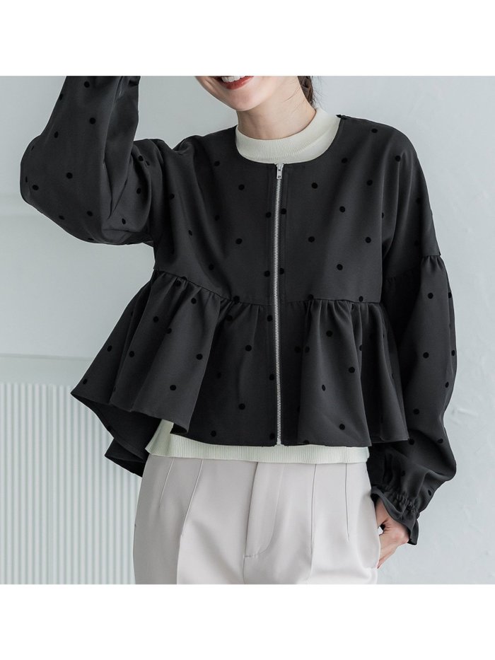 【コカ/COCA】のフロッキードットフレアジャケット インテリア・キッズ・メンズ・レディースファッション・服の通販 founy(ファニー) https://founy.com/ ファッション Fashion レディースファッション WOMEN アウター Coat Outerwear ジャケット Jackets ギャザー Gather 軽量 Lightweight ジャケット Jacket スリム Slim セットアップ Set Up タイトスカート Tight Skirt ドット Dot フェミニン Feminine プリント Print ペプラム Peplum ポケット Pocket おすすめ Recommend エレガント 上品 Elegant |ID: prp329100004419551 ipo3291000000031992675